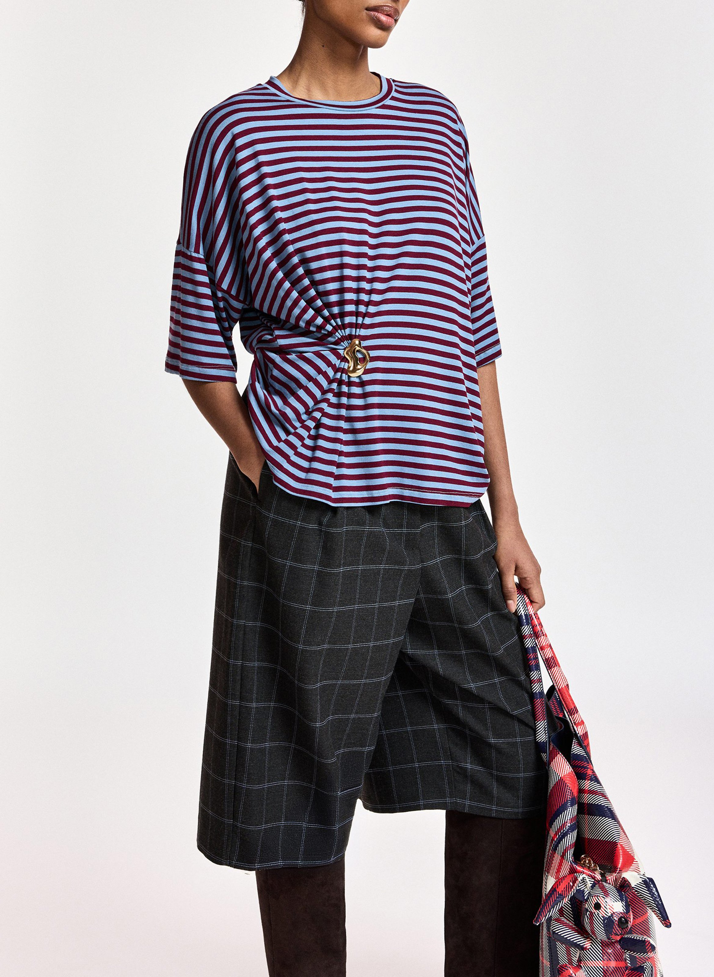 Tee-shirt oversize col rond rayé ESSENTIEL ANTWERP Rouge