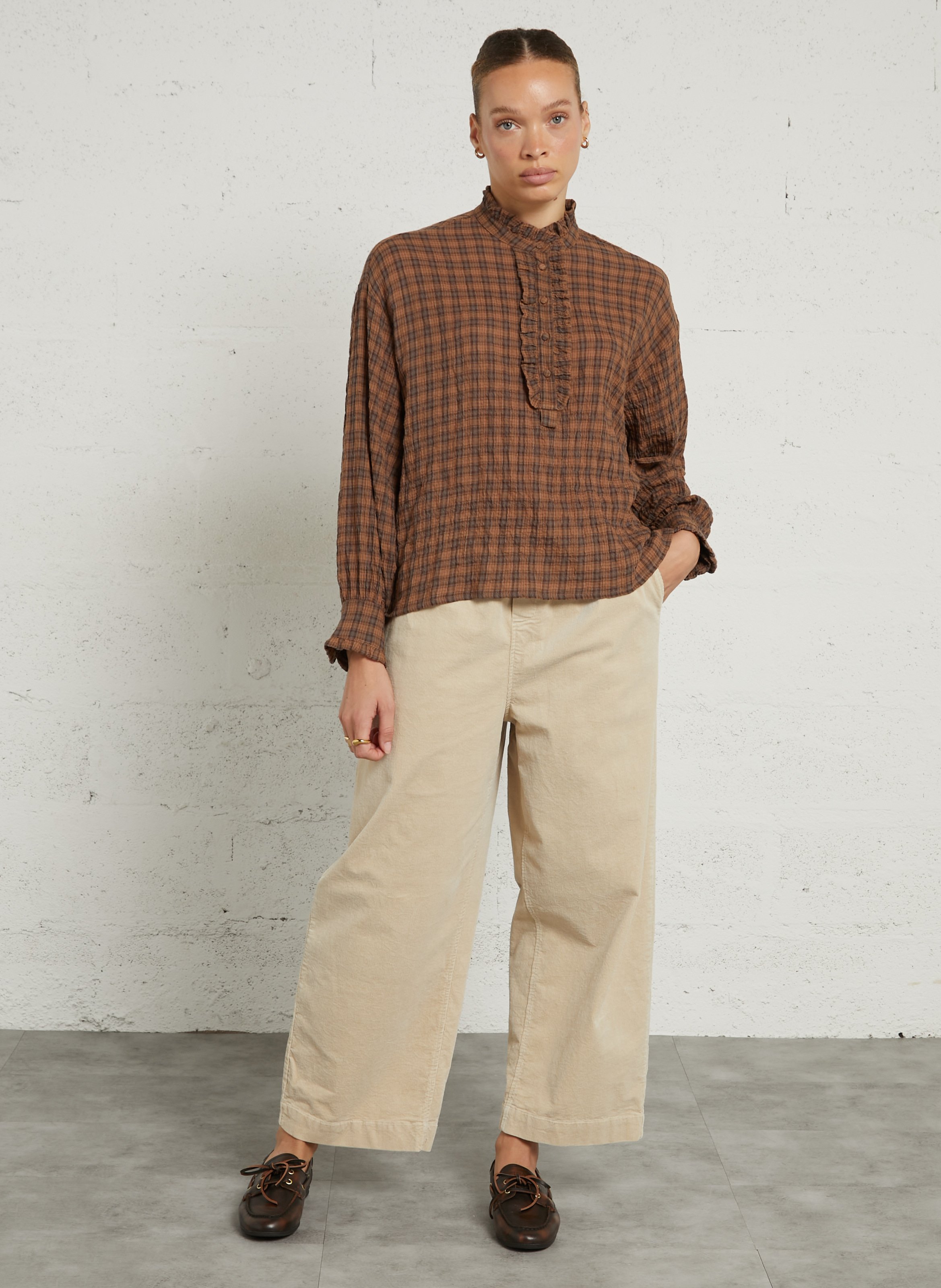 Blouse met Victoriaanse kraag van katoen JC SOPHIE Bruin