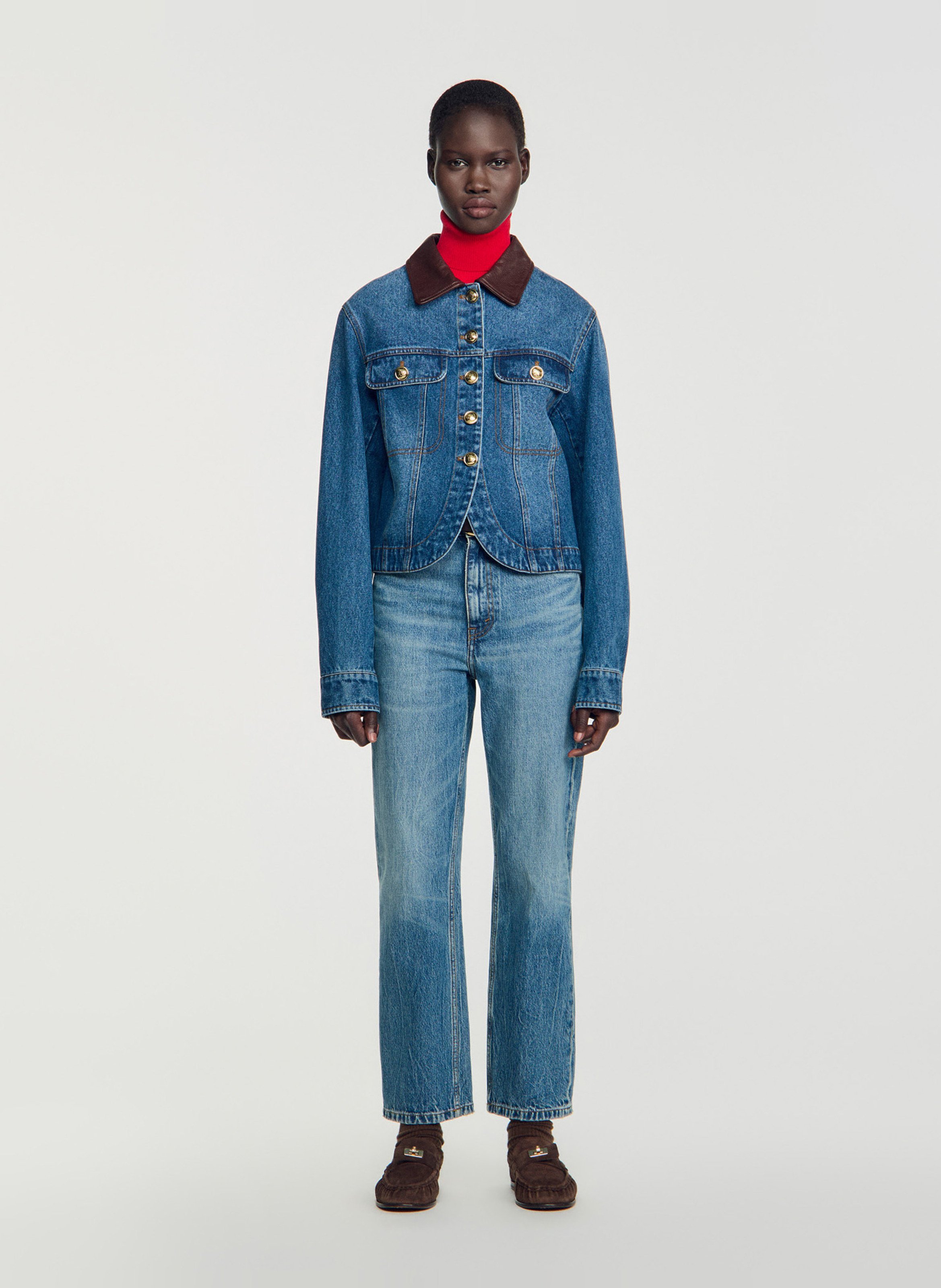 Veste denim droite en coton SANDRO Bleu