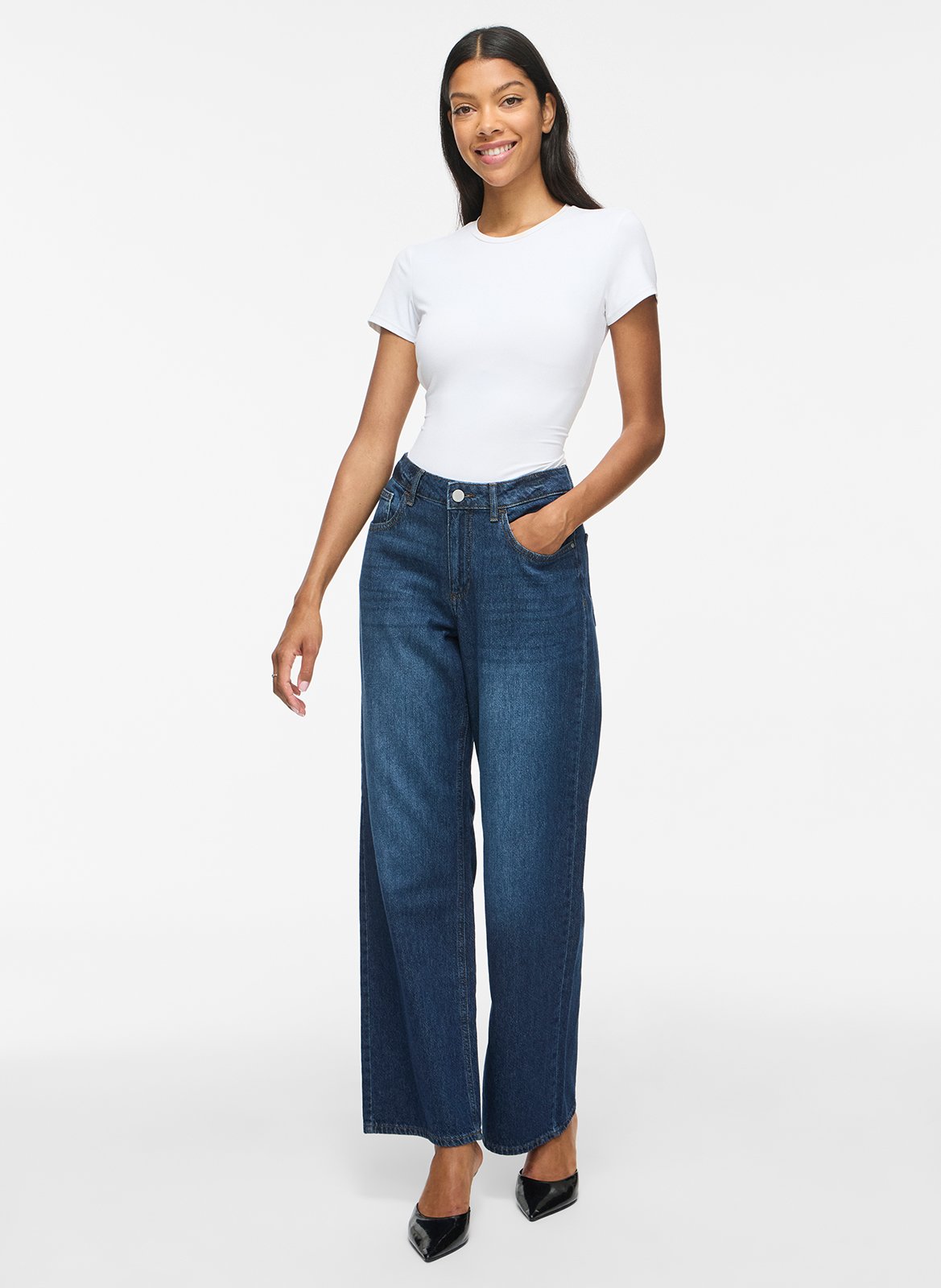 Jean droit taille haute uni VILA Bleu