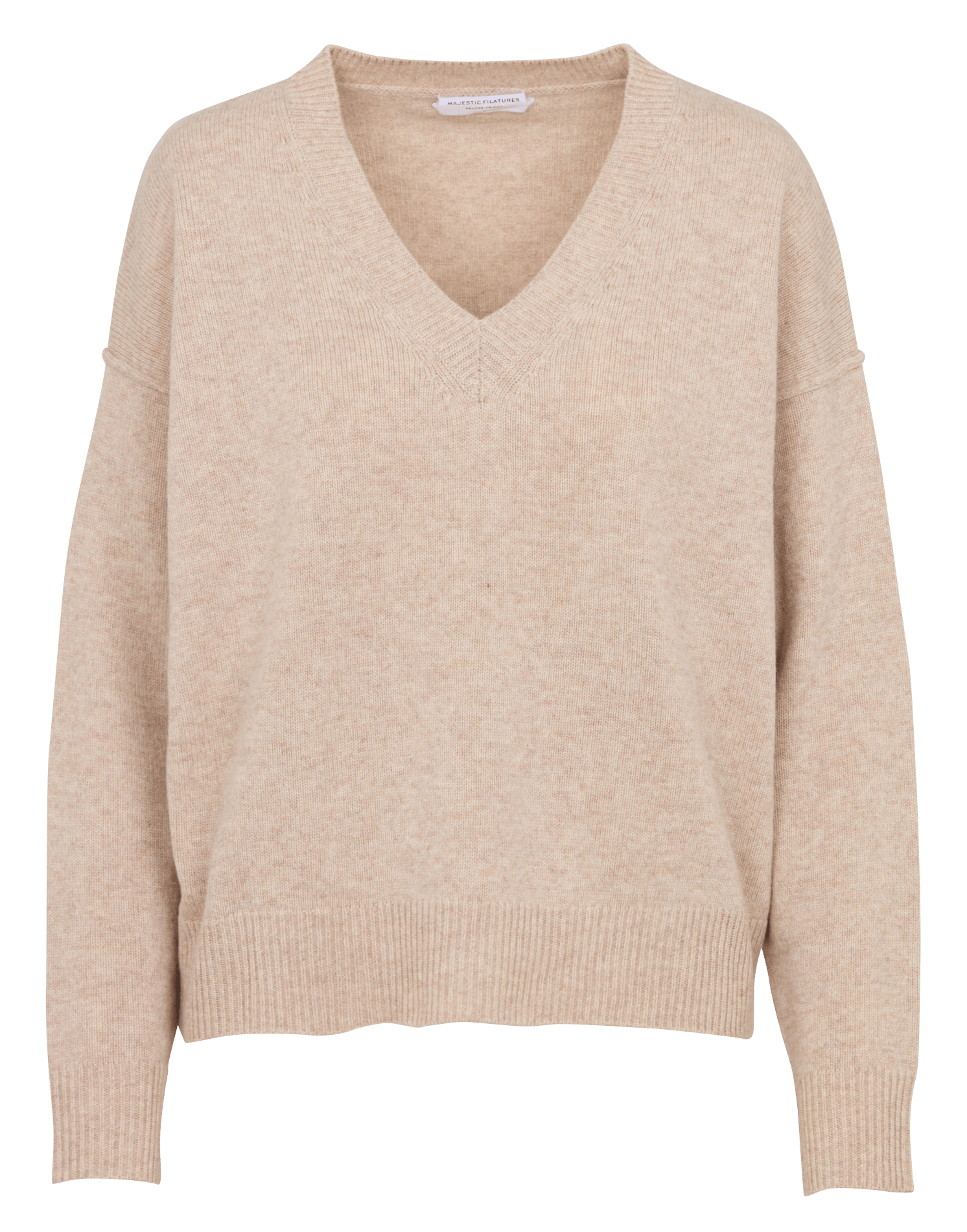 Pull ample col V en laine mérinos MAJESTIC FILATURES Beige