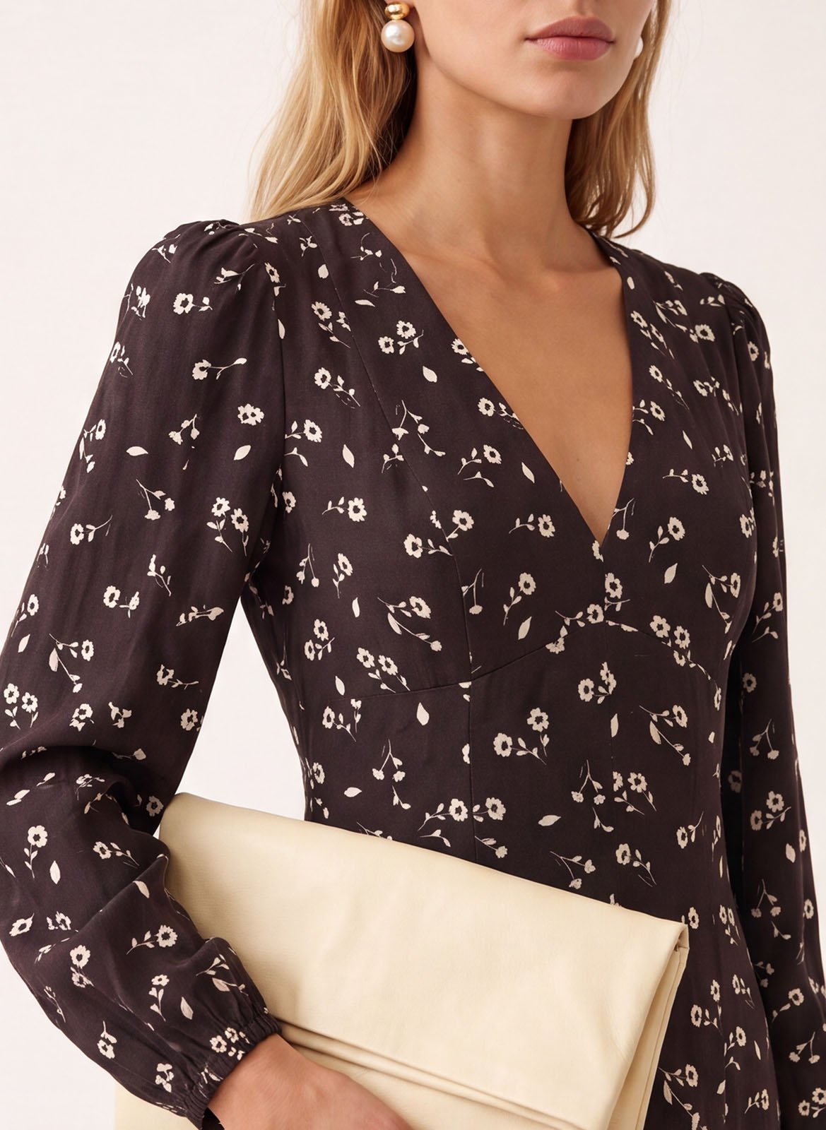 Long fitted printed V-neck dress KOOKAI Brown