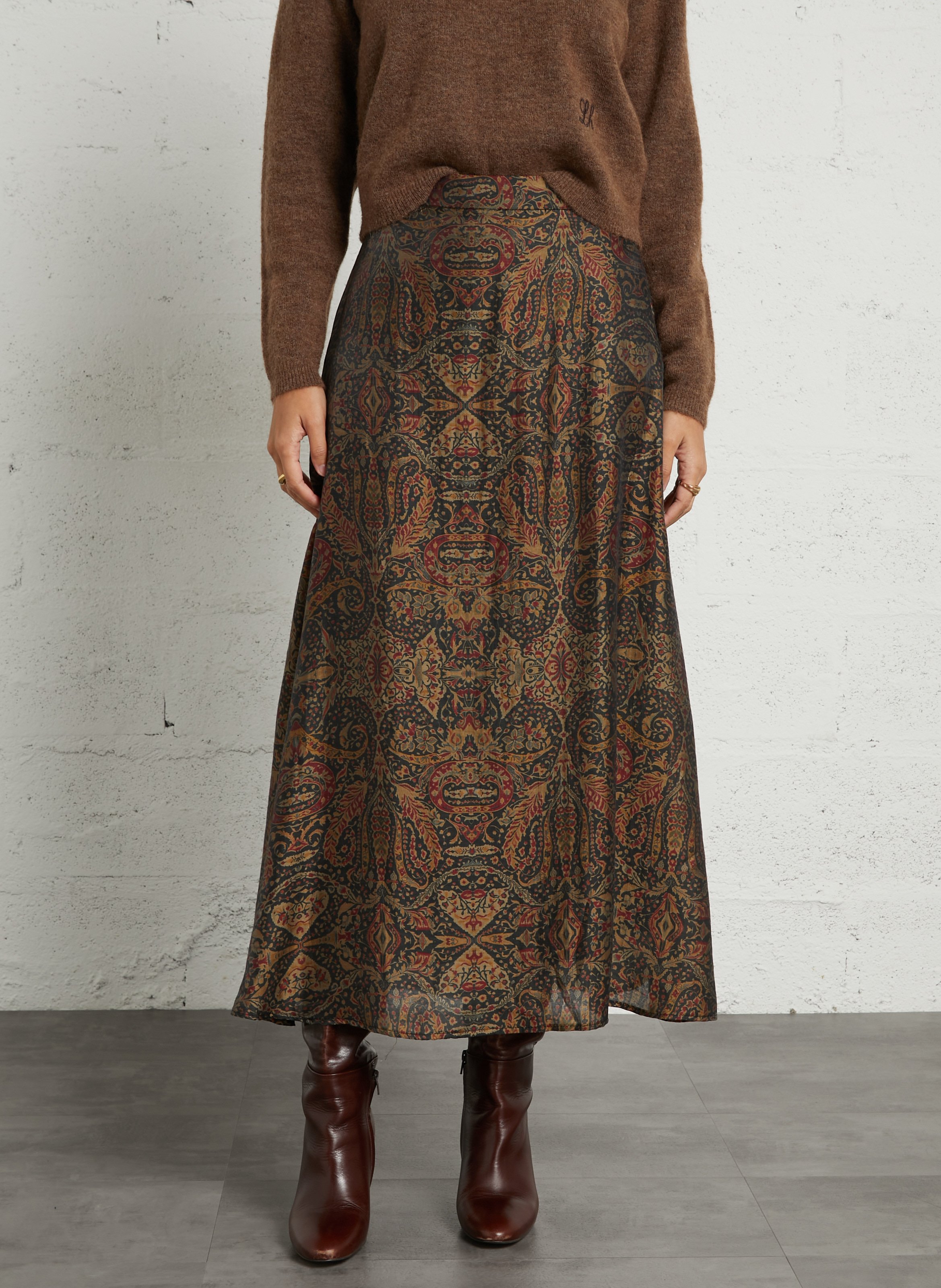 Lange uitlopende rok met prints SEE U SOON Blauw