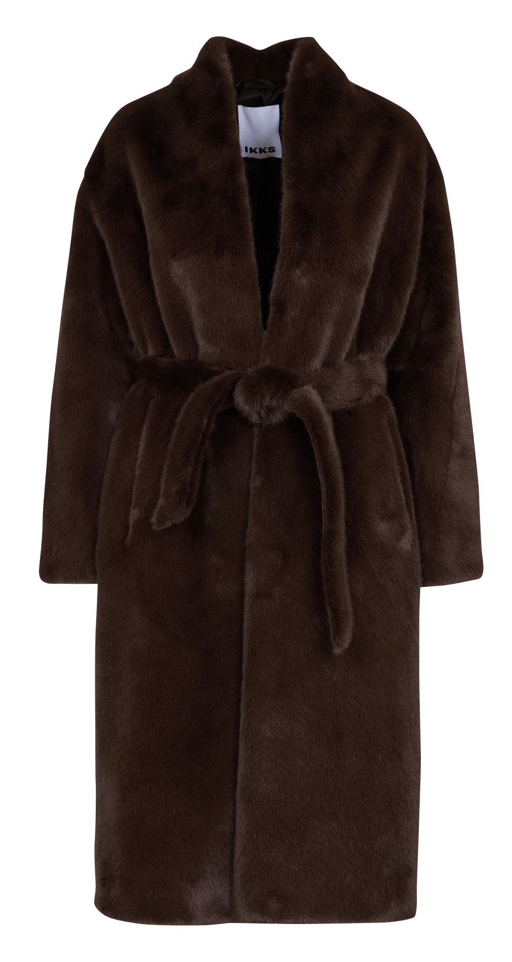 Straight coat with a warm fur-effect collar and belt IKKS Brown