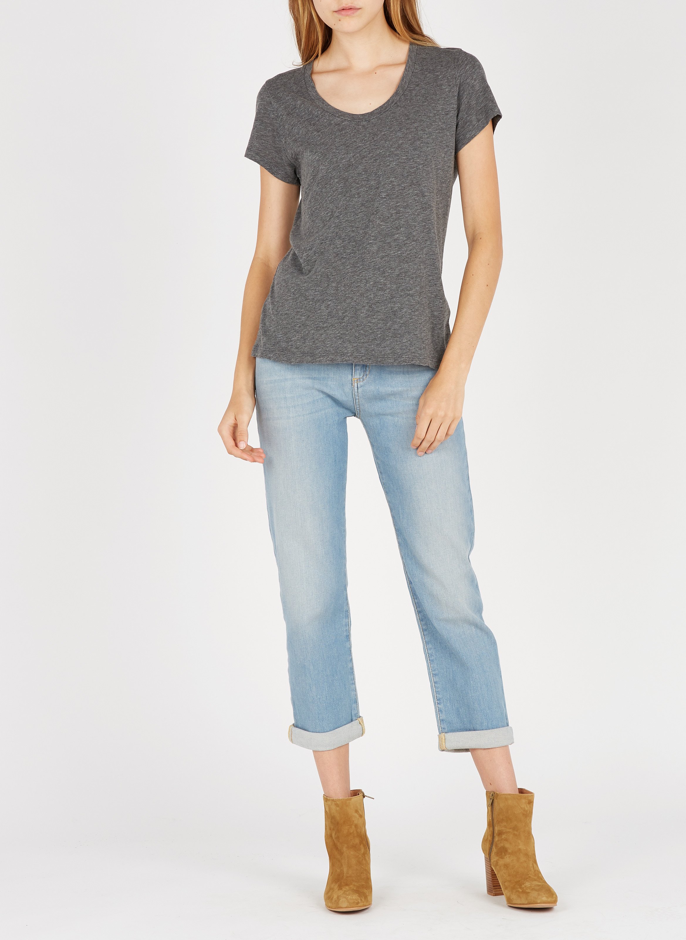 Tee-shirt col rond en coton mélangé AMERICAN VINTAGE Gris