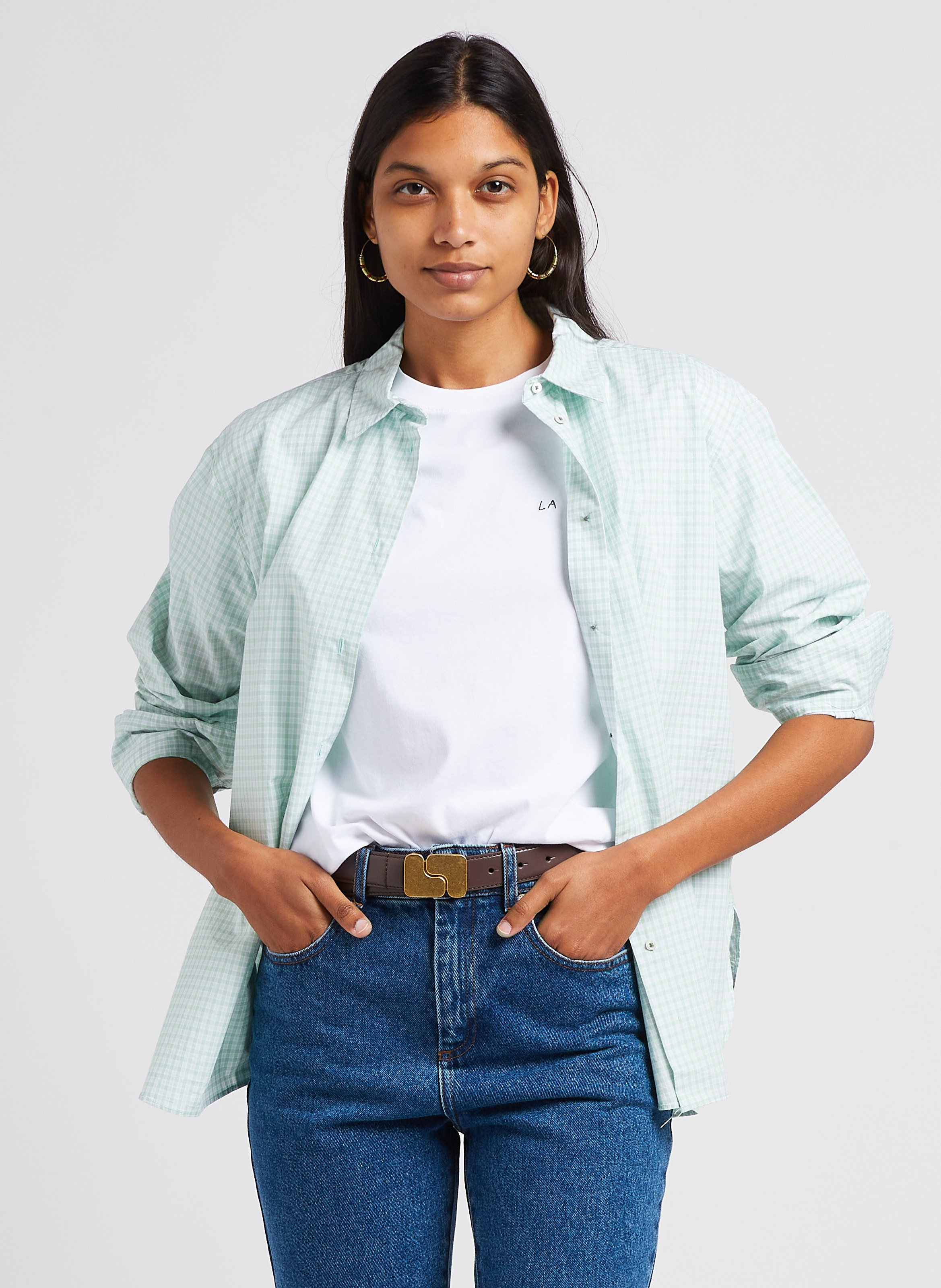 Checked cotton shirt with classic collar BELLEROSE Green