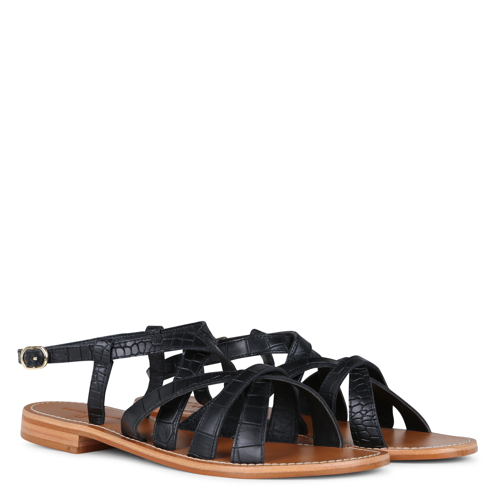 Sandales plates aspect métallisé en cuir COULEUR POURPRE Noir