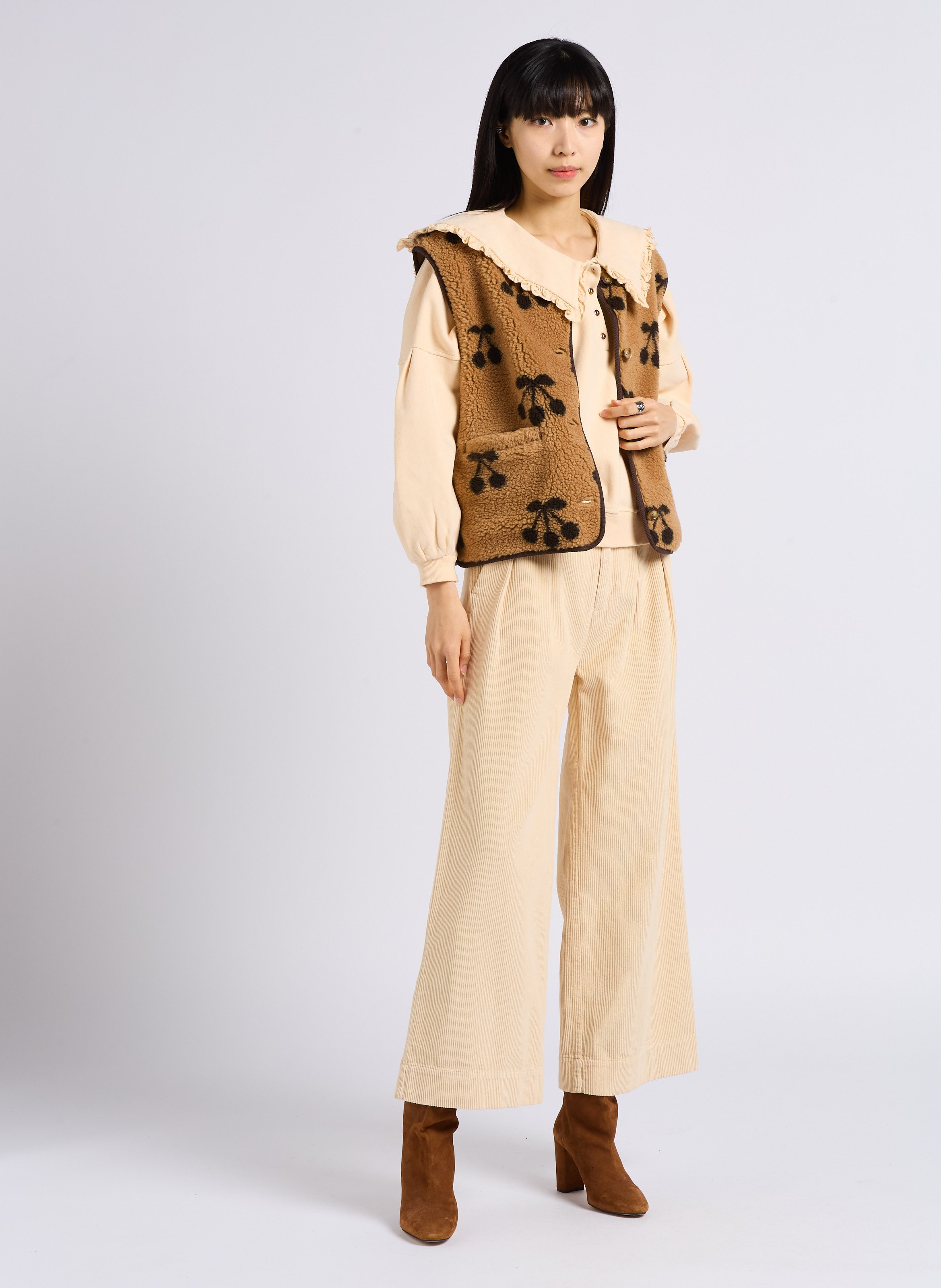 Wide-leg corduroy pants White
