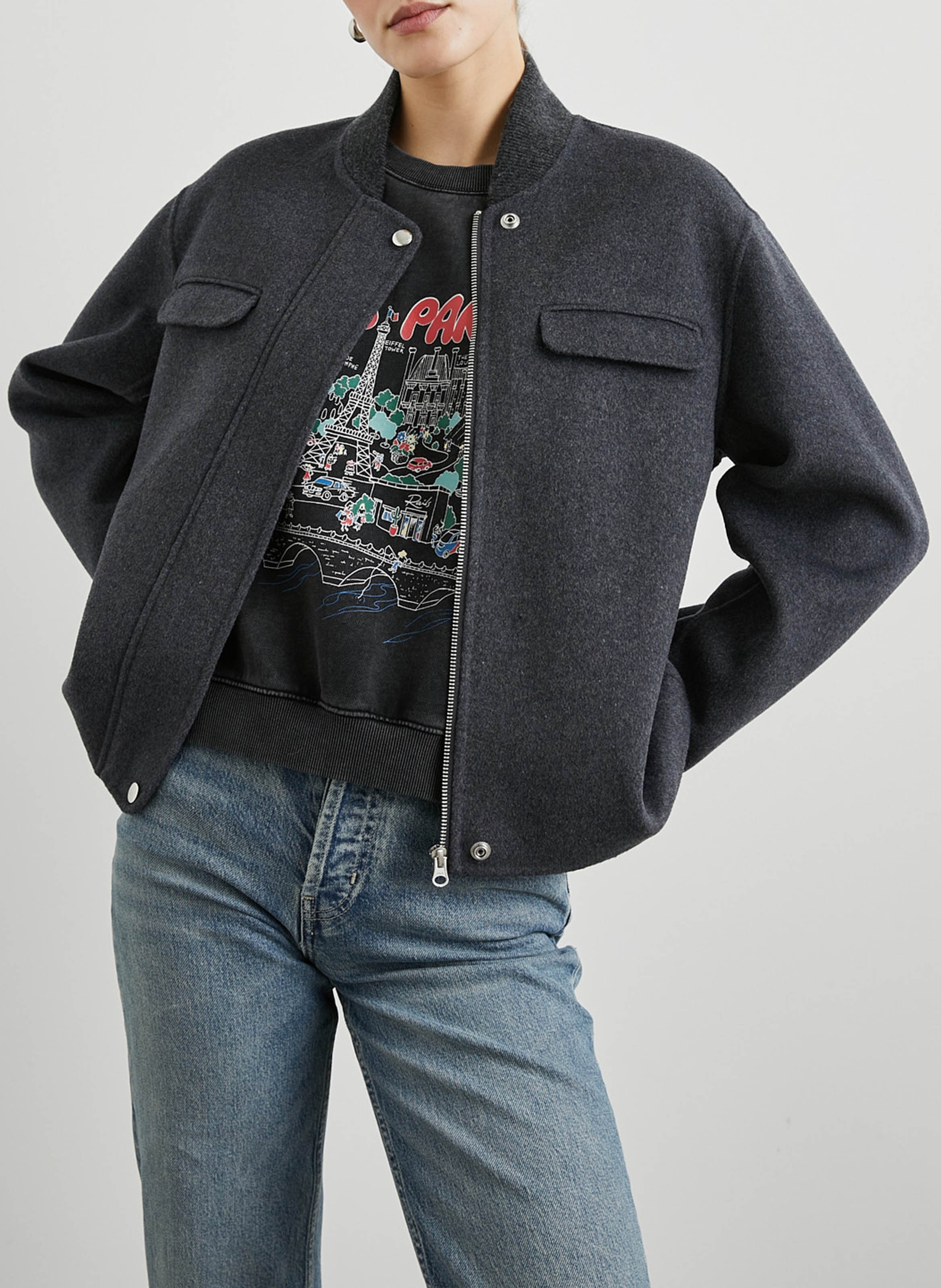 Blouson col teddy en laine mélangée RAILS Gris