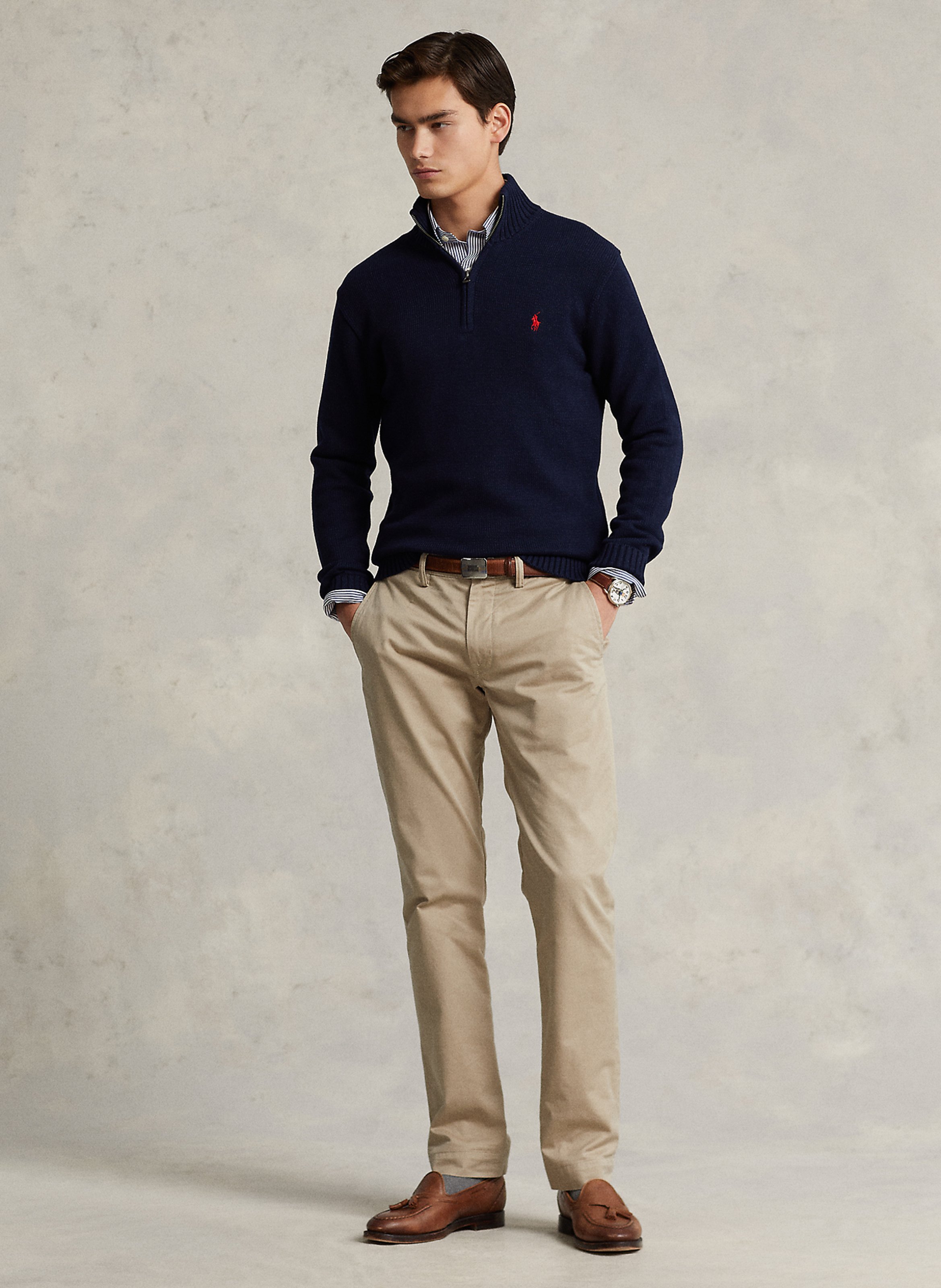 Cotton sweater with zip-up neck Blue