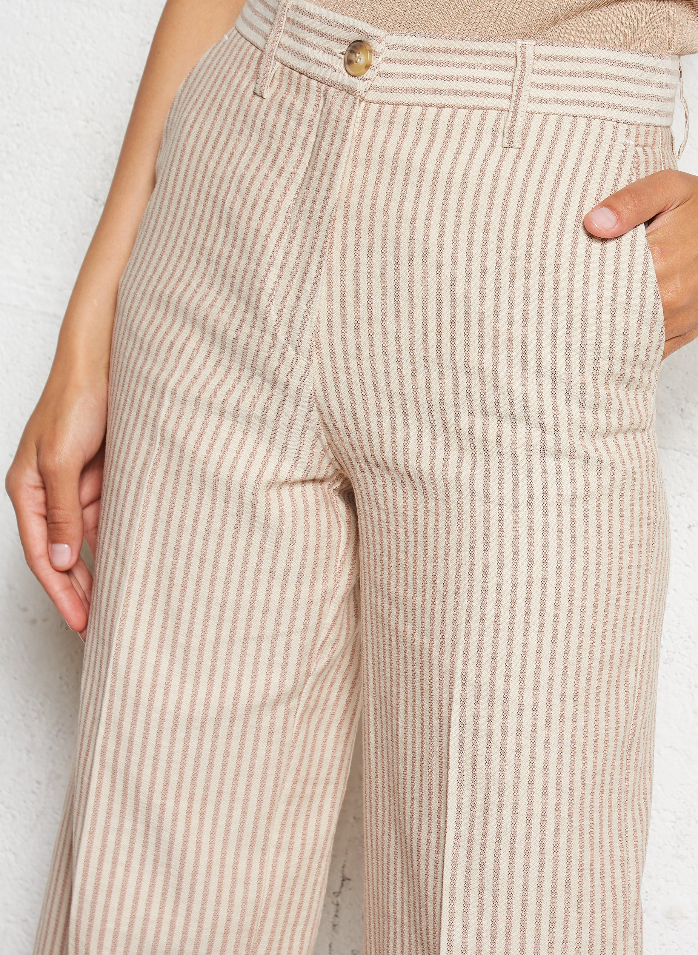 Pantalon rayé en coton et cachemire MOMONI Beige