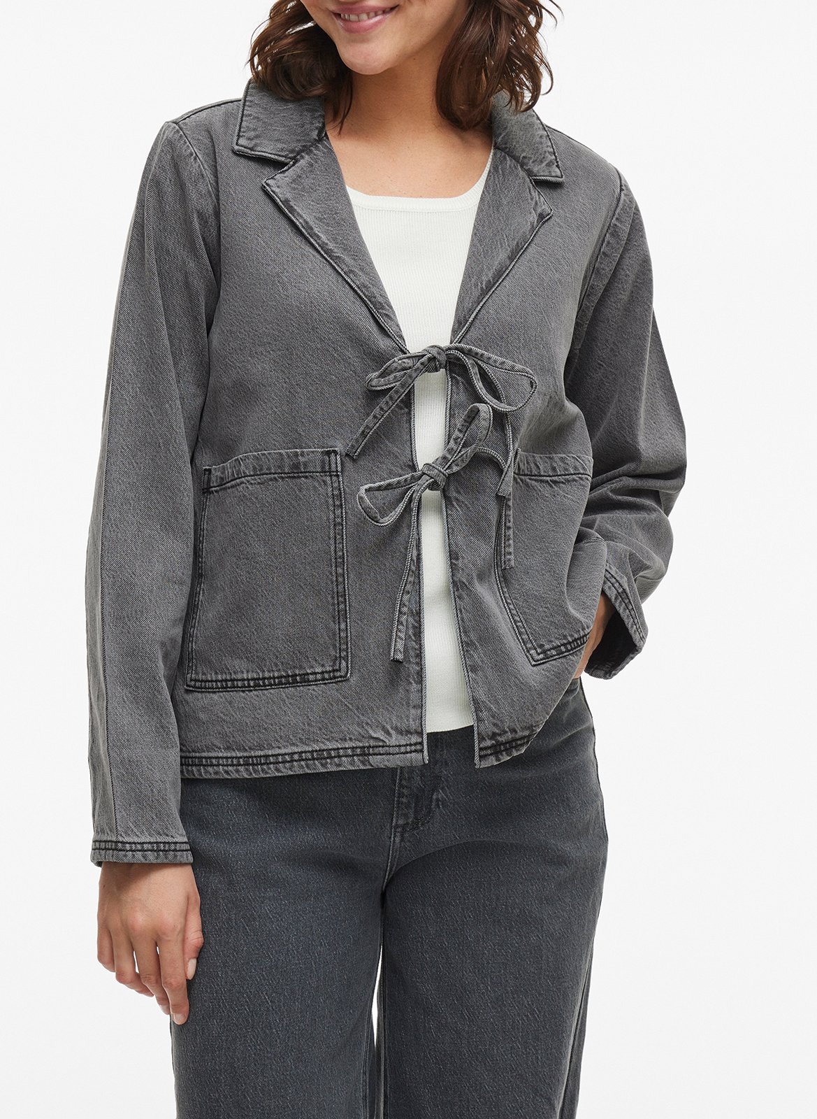 Veste col tailleur en jean VILA Gris