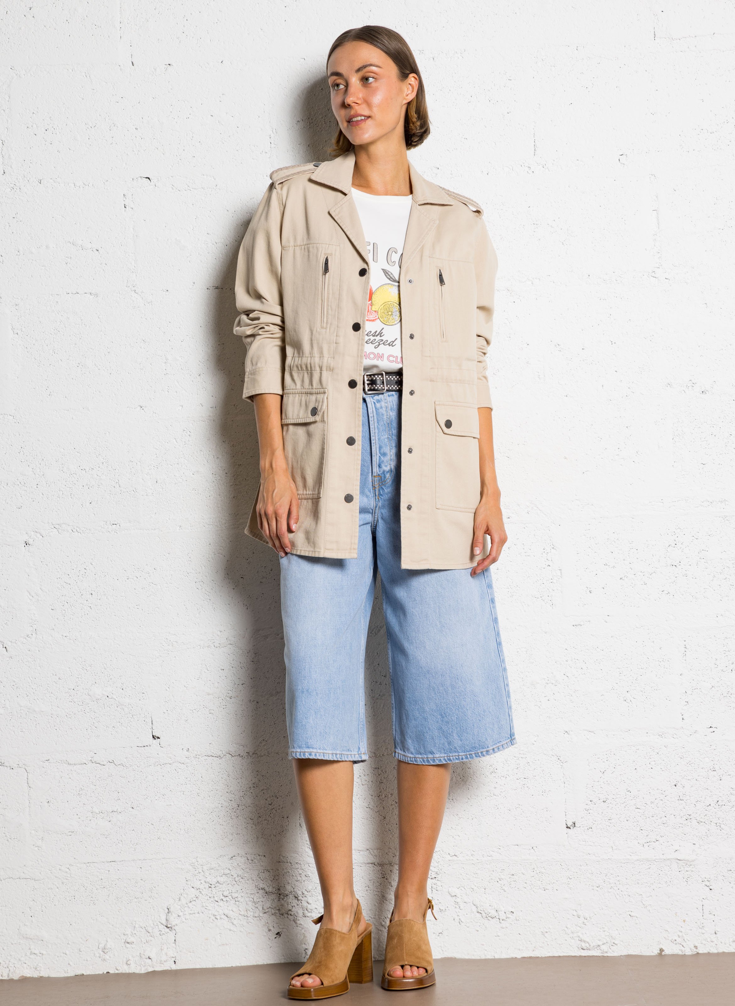 Straight cotton jacket IKKS Beige