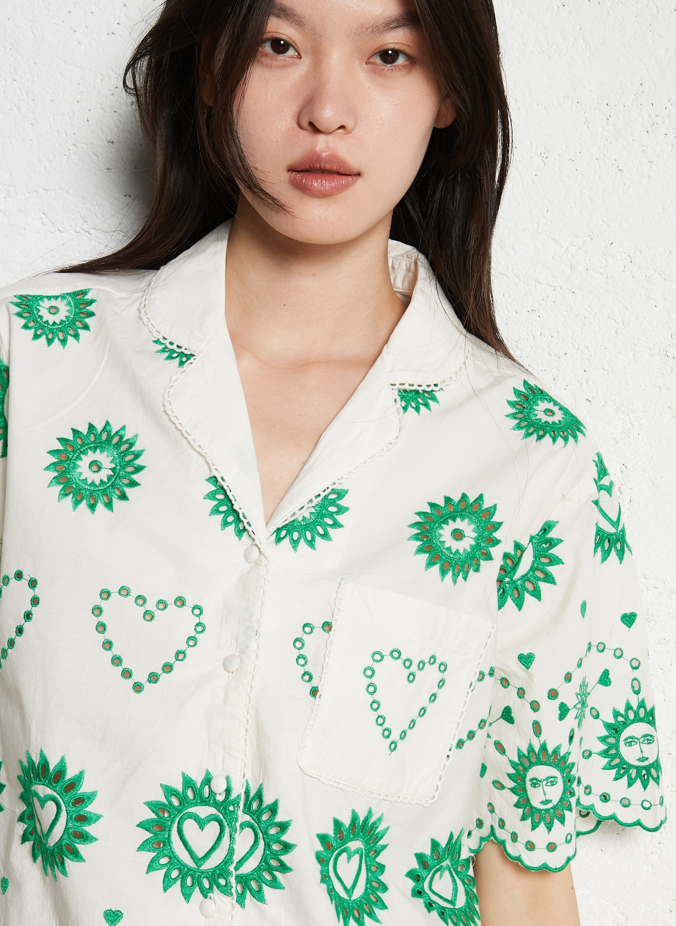 Chemise oversize en coton bio brodé FABIENNE CHAPOT Blanc