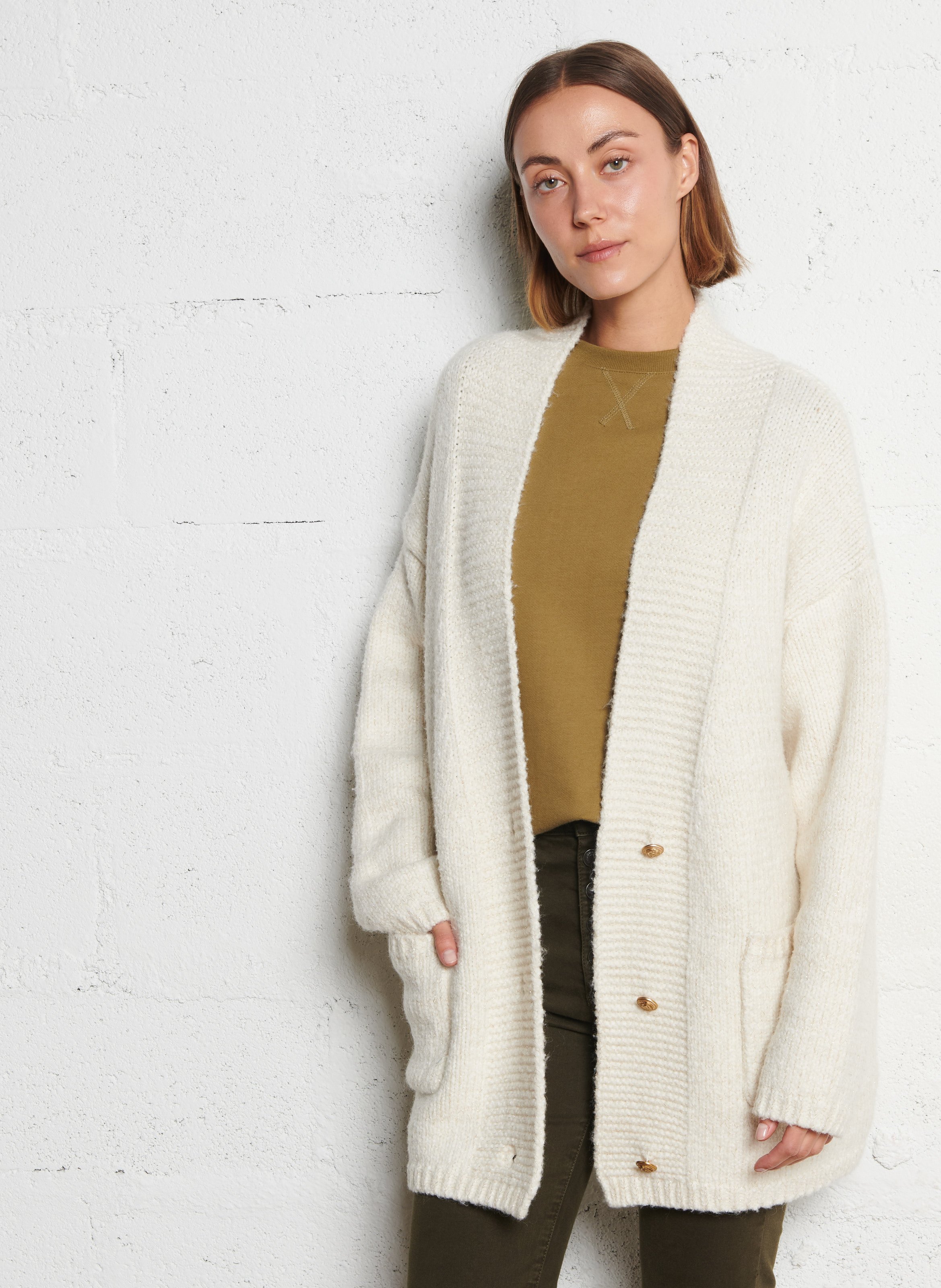 Shawl-collar cardigan IKKS White