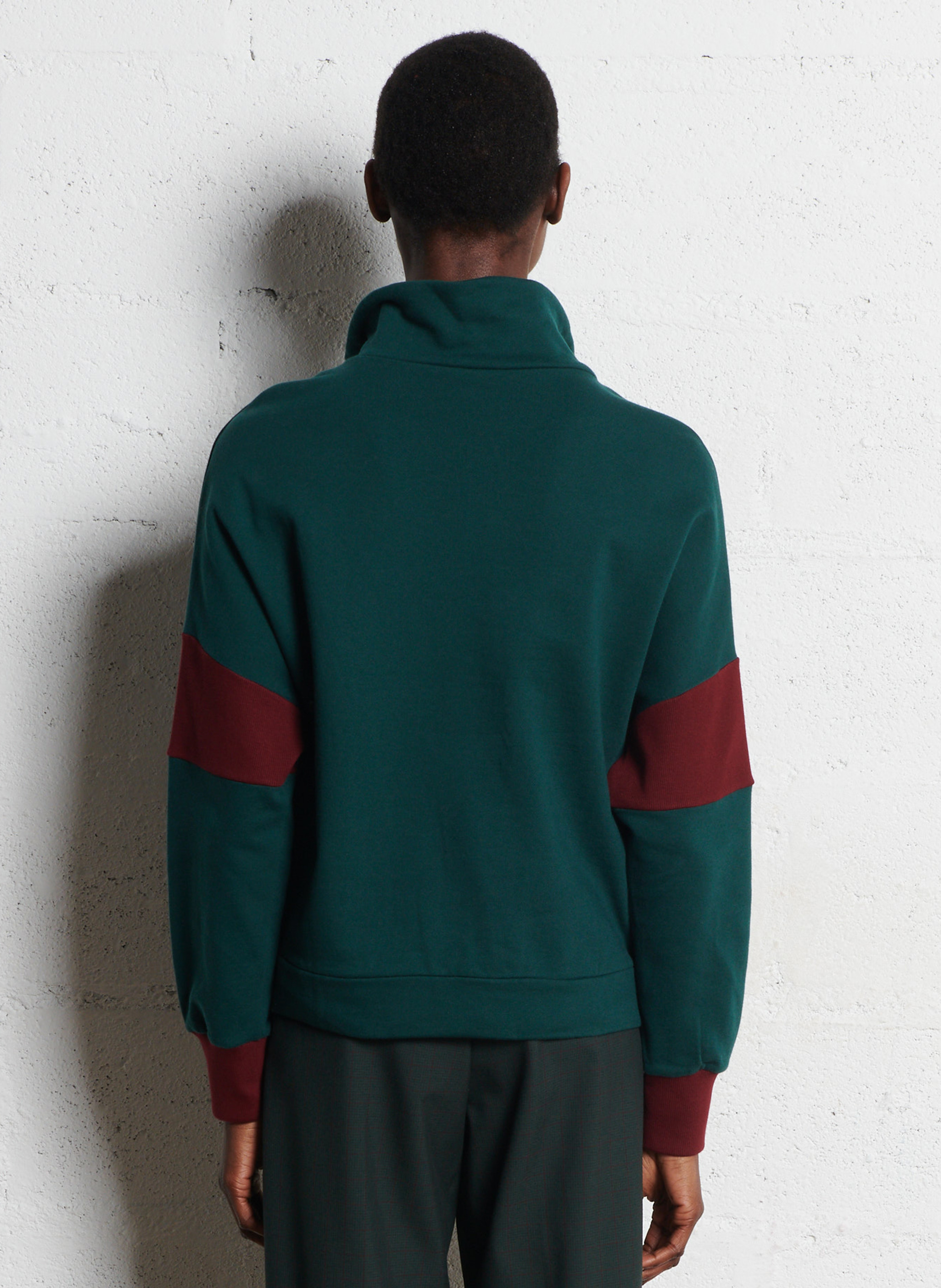 Cotton sweatshirt with zip-up high neck I CODE Green