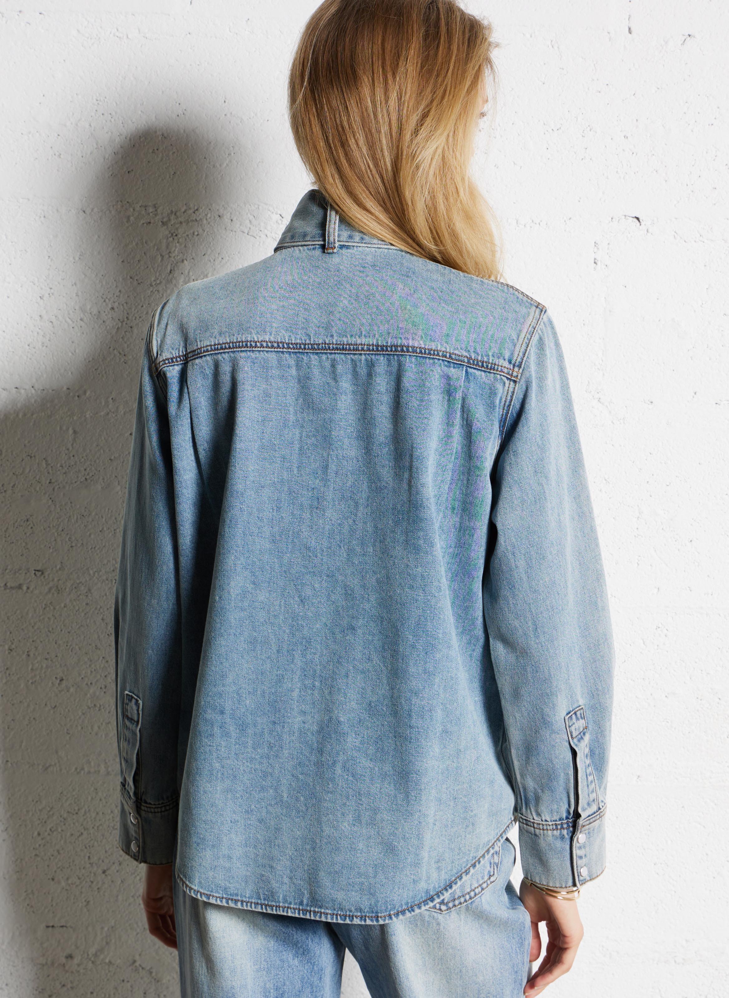 Blouse droite à écharpe en denim SUNCOO Bleu