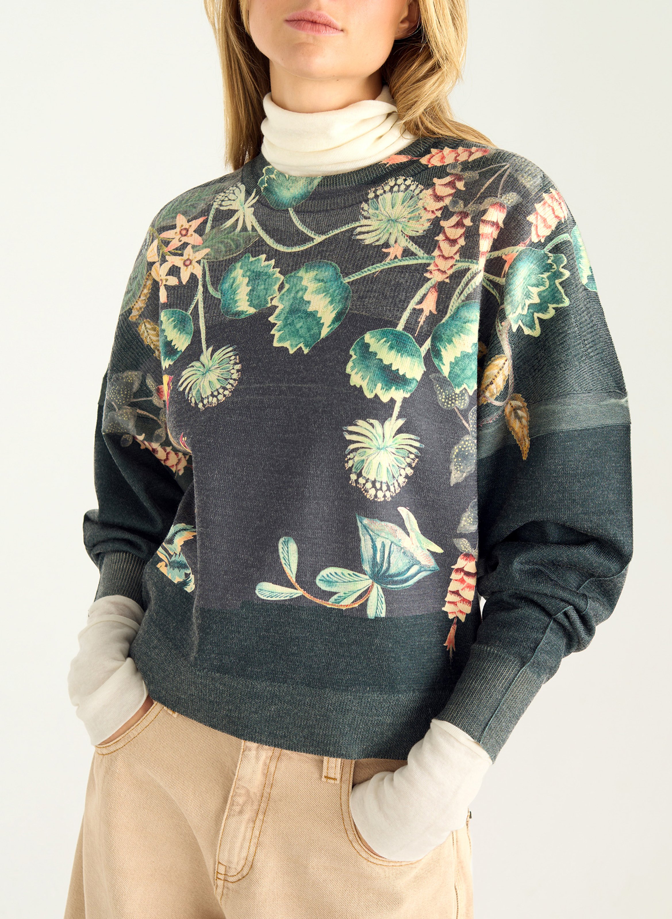 Oversized trui met ronde hals en print COTELAC Groen