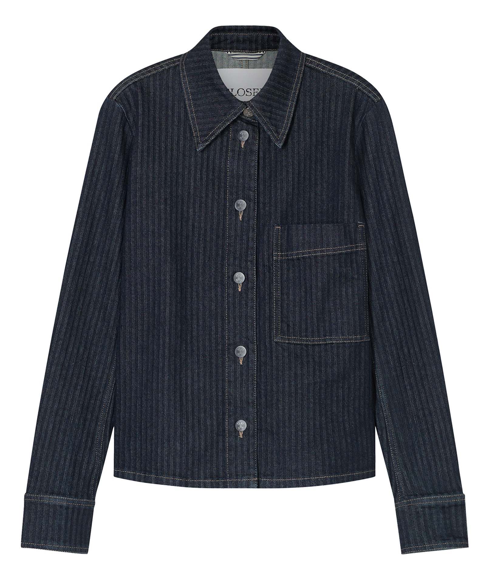 Straight striped cotton blend jacket CLOSED Blue