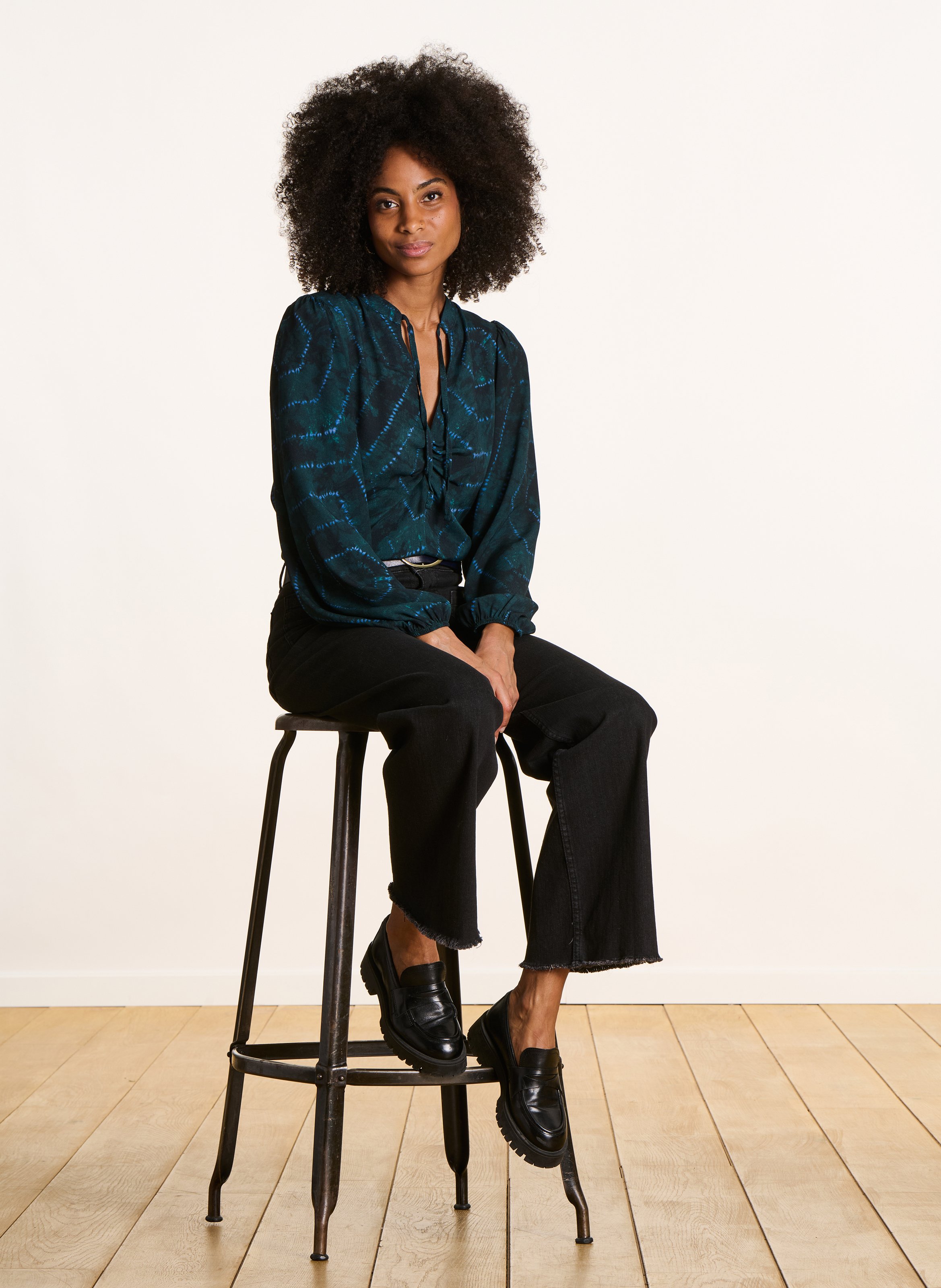 Blouse col rond imprimé LA FEE MARABOUTEE Bleu