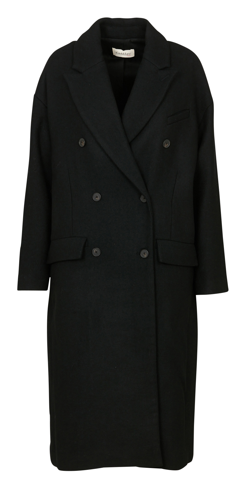 Einfarbiger gerade geschnittener Wollmantel mit langen Ärmeln ACOTE Schwarz