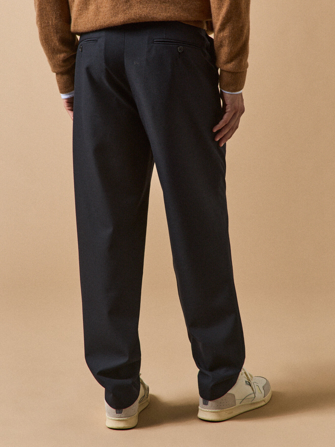 Solid Wool Pleated Trousers Blue