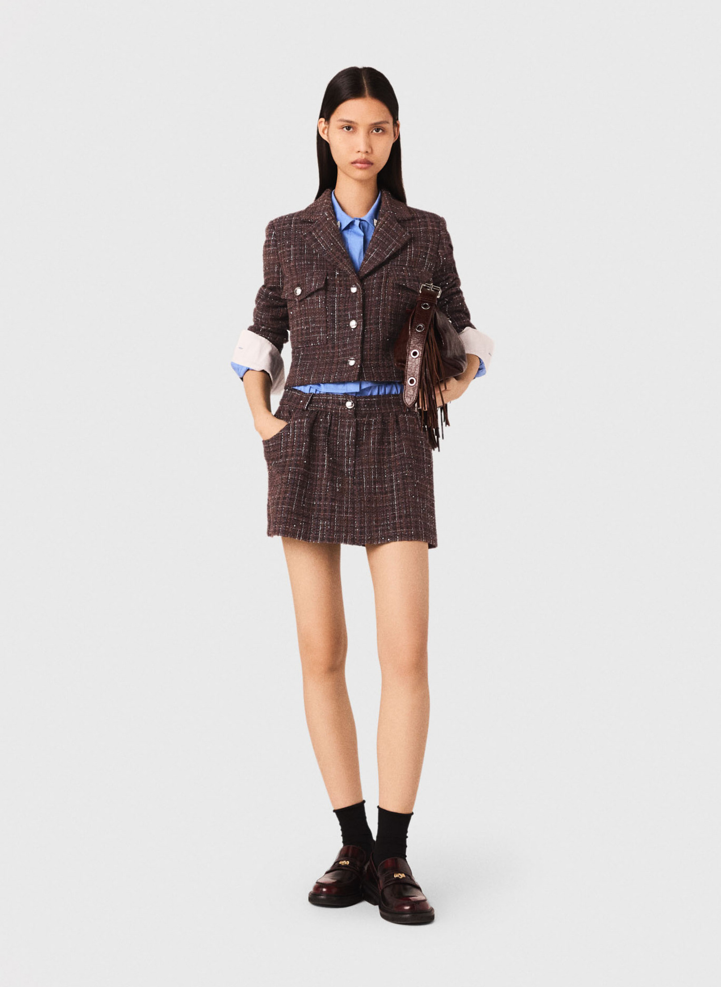 Veste courte tailleur en tweed MAJE Marron