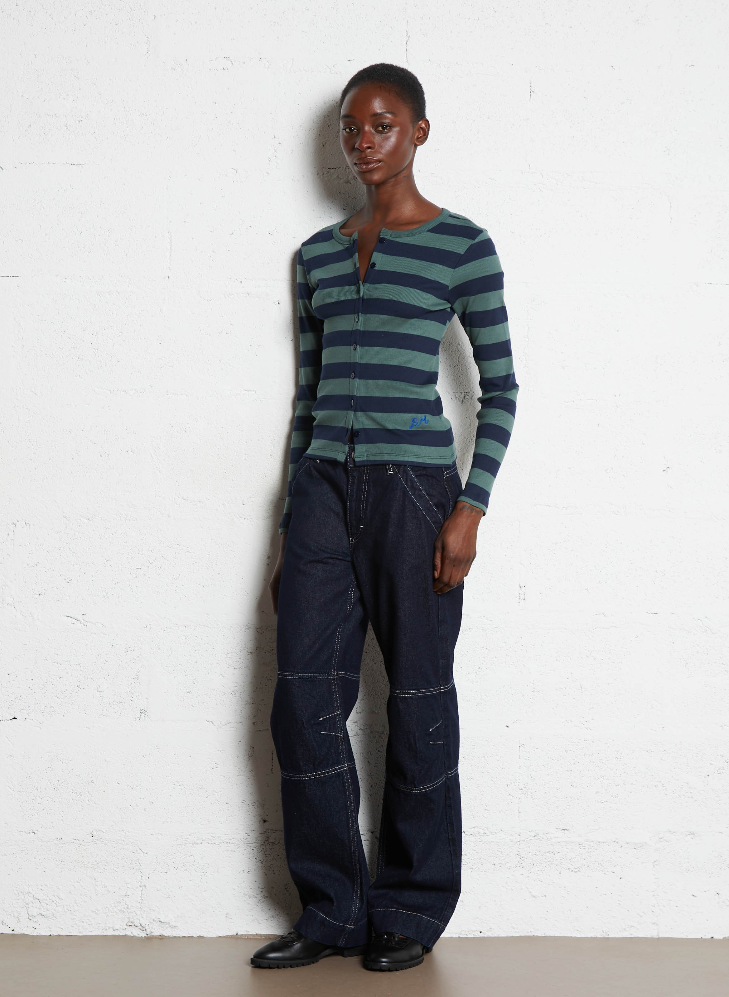 Top boutonné col rond à rayures DAMSON MADDER Vert