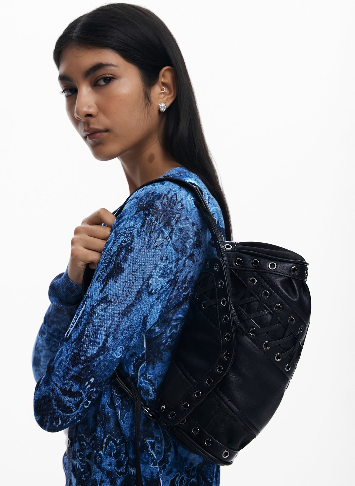 Sac baguette effet cuir à clous DESIGUAL Noir