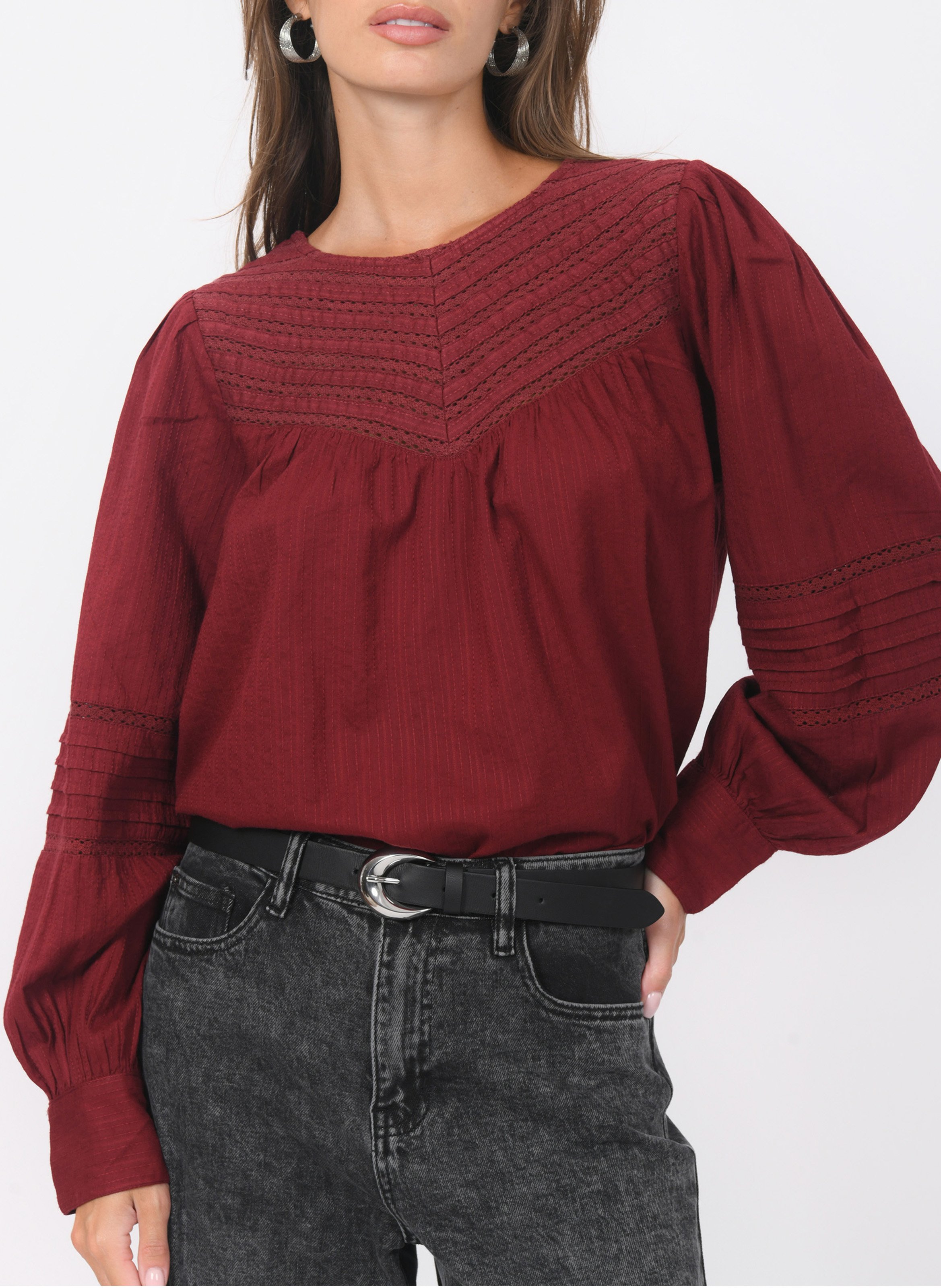 Blouse met ronde hals | katoenblend KOOKAI Rood