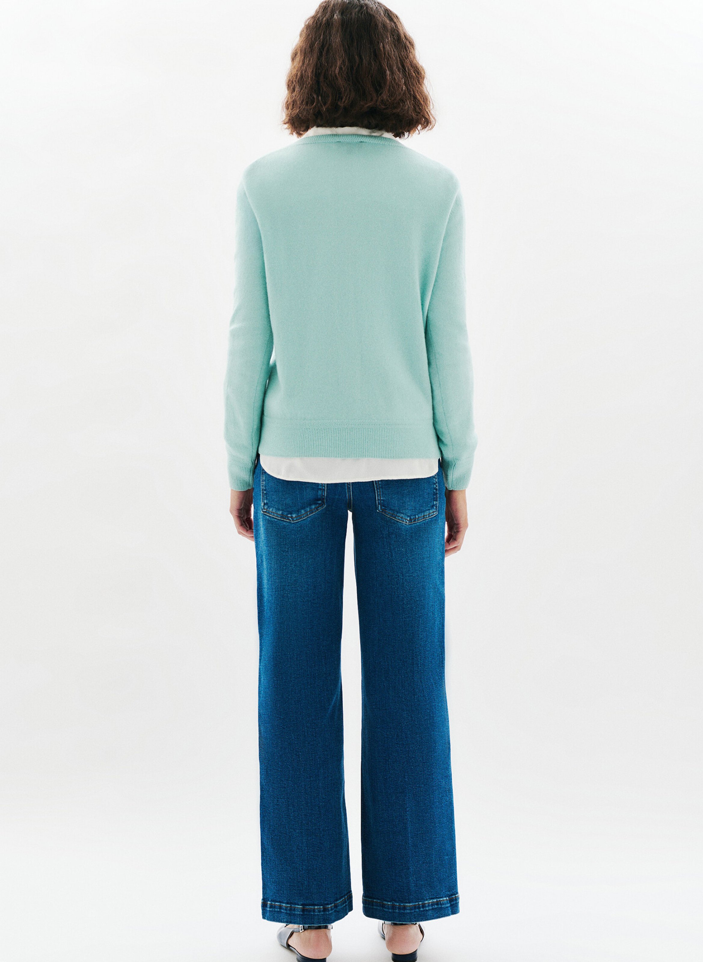 Pull cintré col V en cachemire CAROLL Bleu