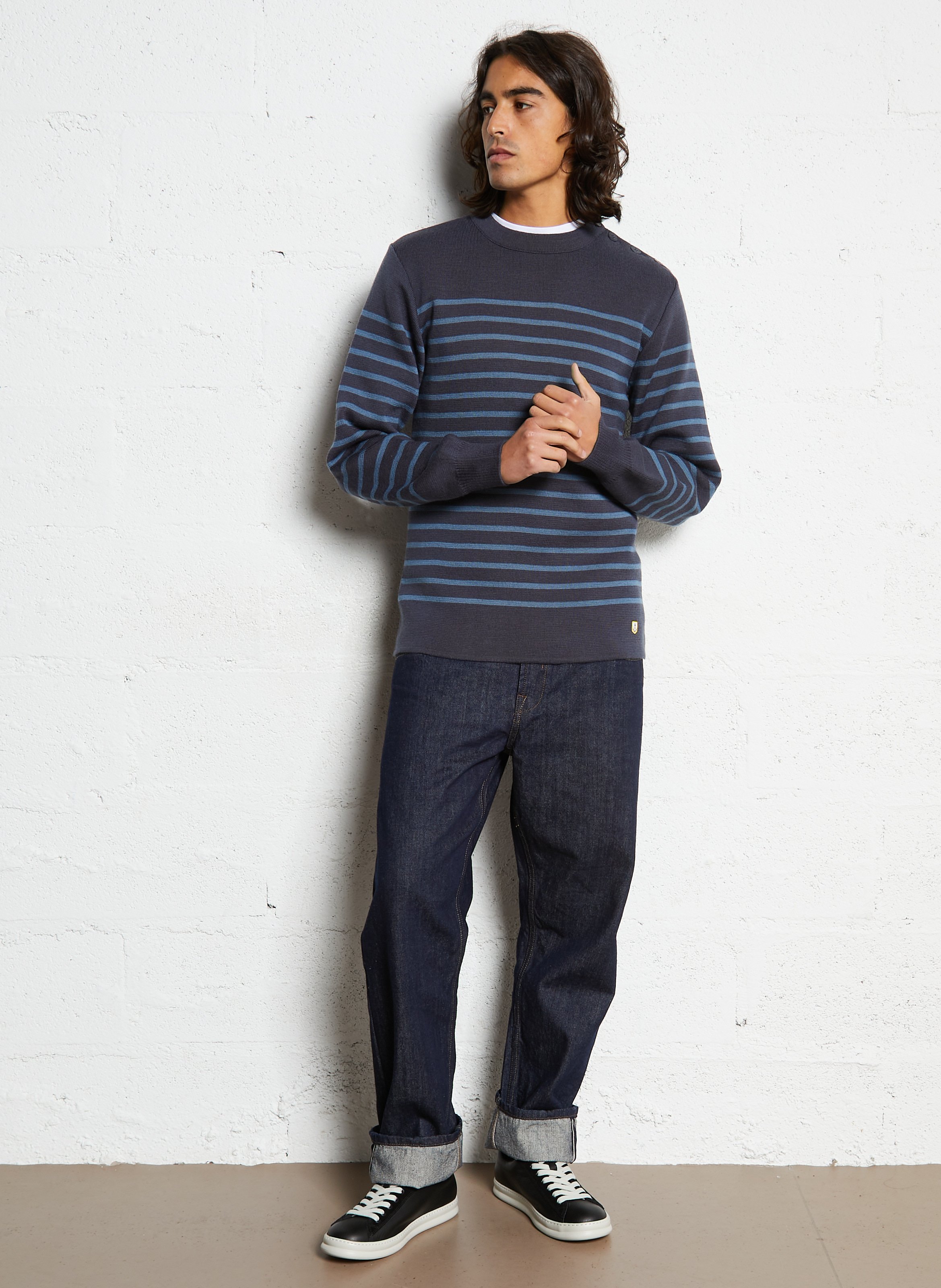 Pull col rond regular-fit en laine ARMOR LUX Bleu