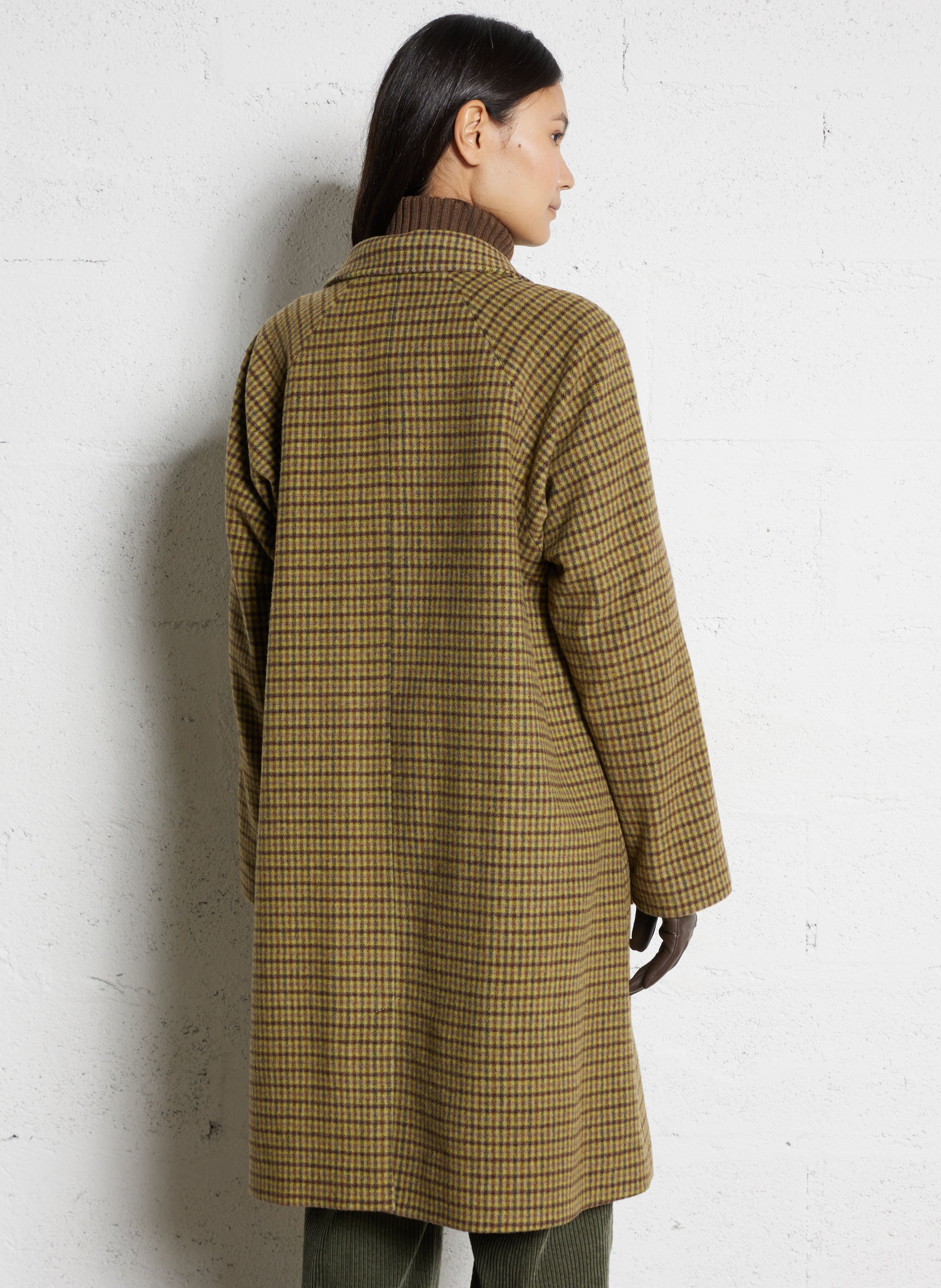 Manteau mi-long à carreaux en laine mélangée BENSIMON Kaki