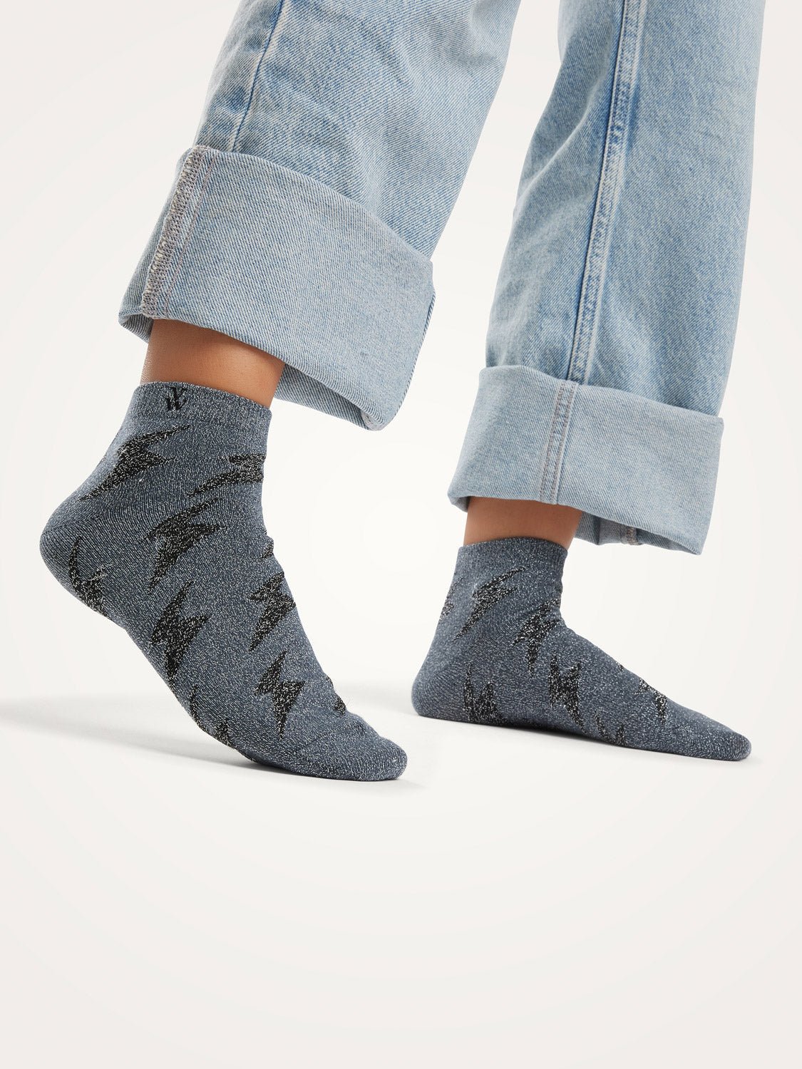 Short socks with lightning print in blended cotton VANESSA WU Grey