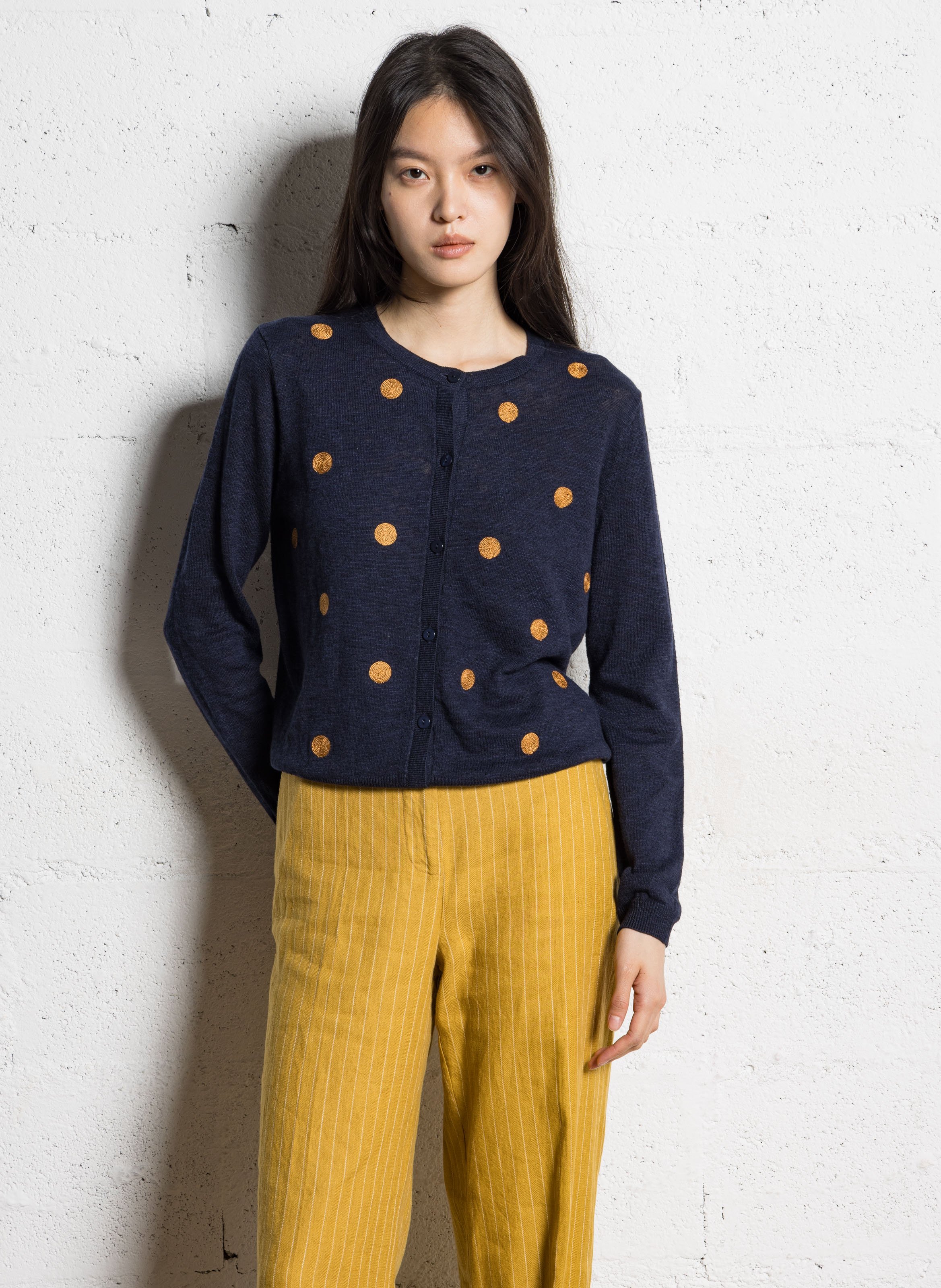 Gilet brodé en lin mélangé NICE THINGS Bleu