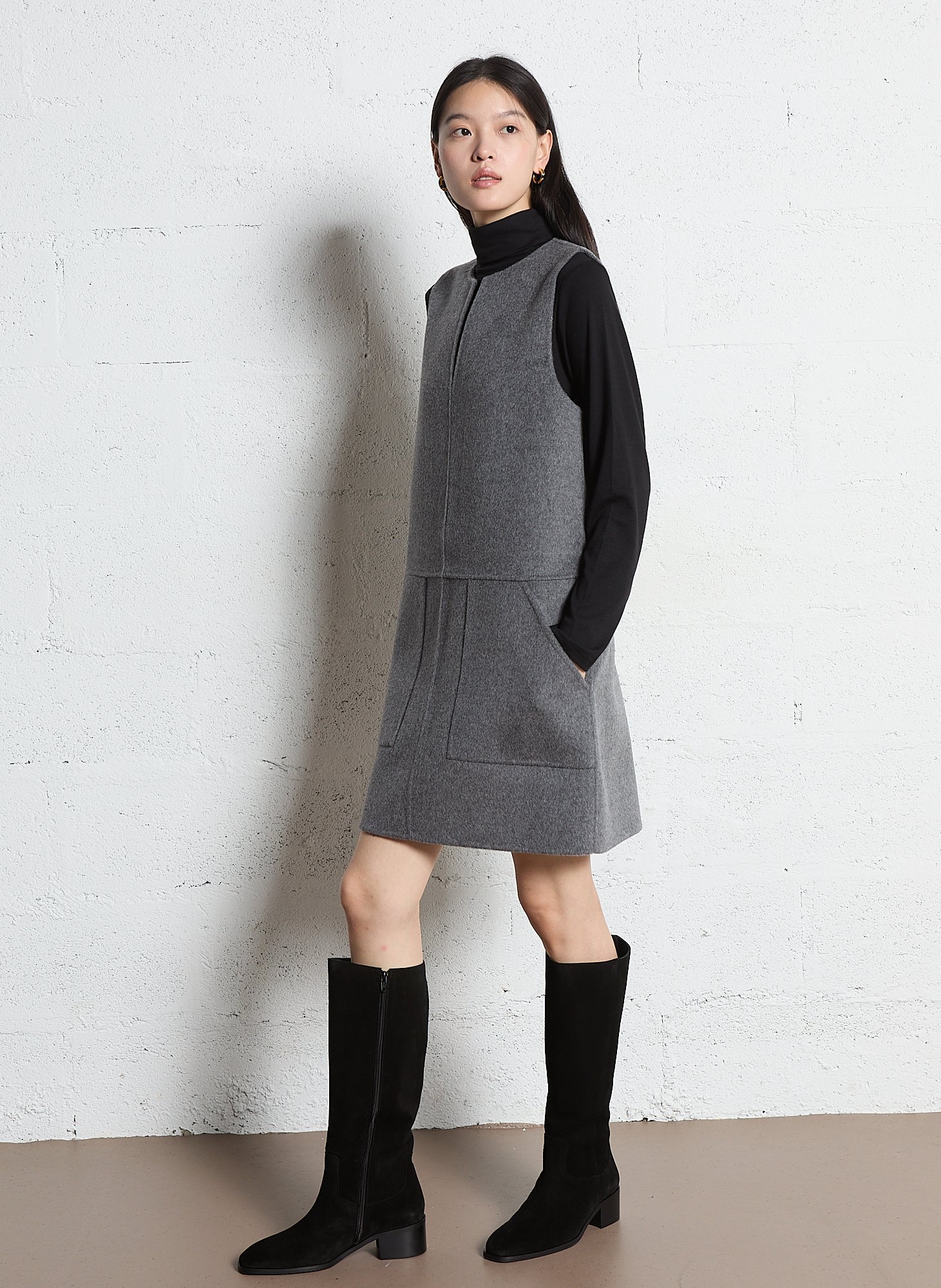 Robe sans manches unie en laine mélangée MAISON 123 Gris
