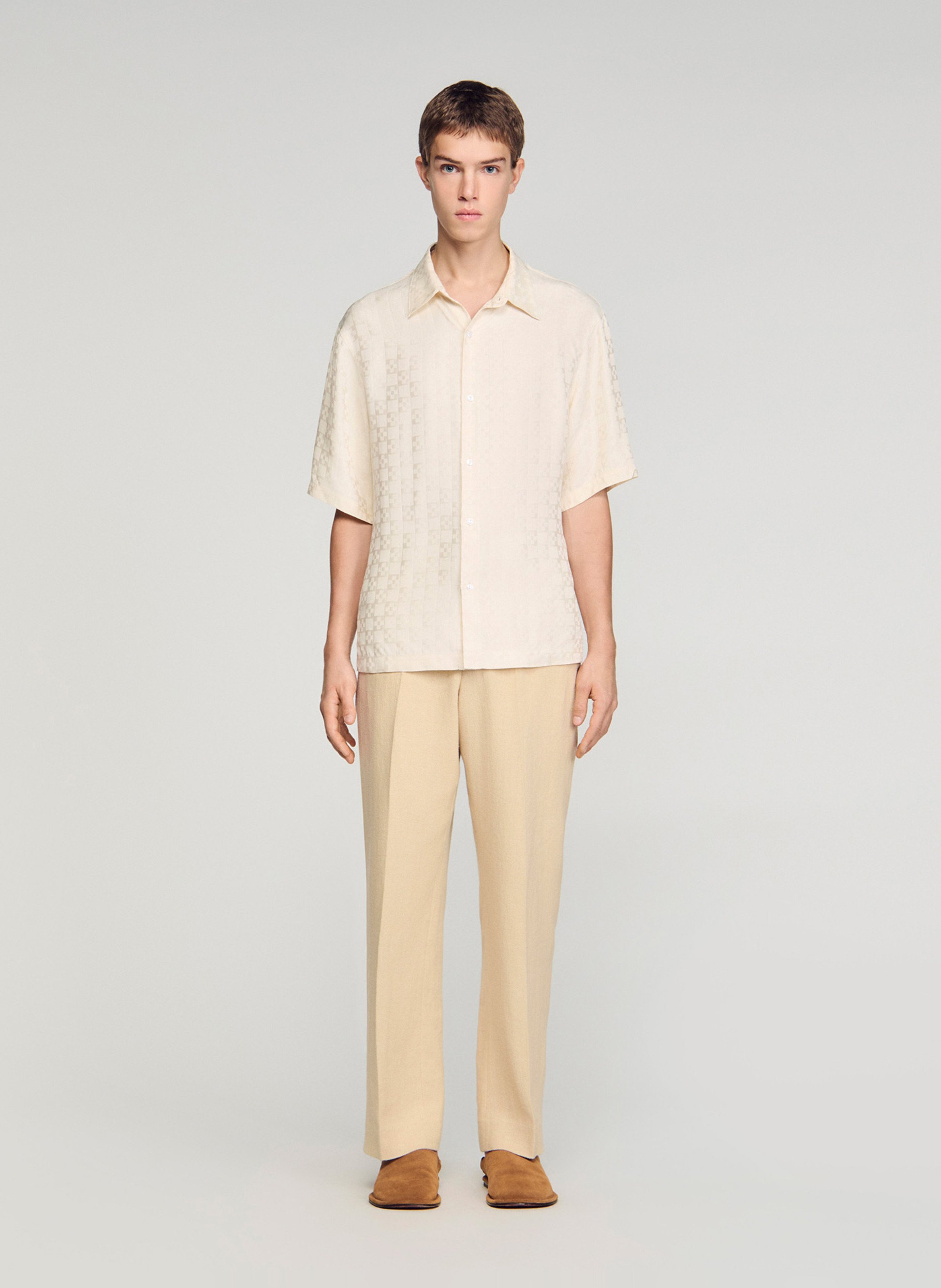 Chemise droite col classique à carreaux SANDRO Blanc