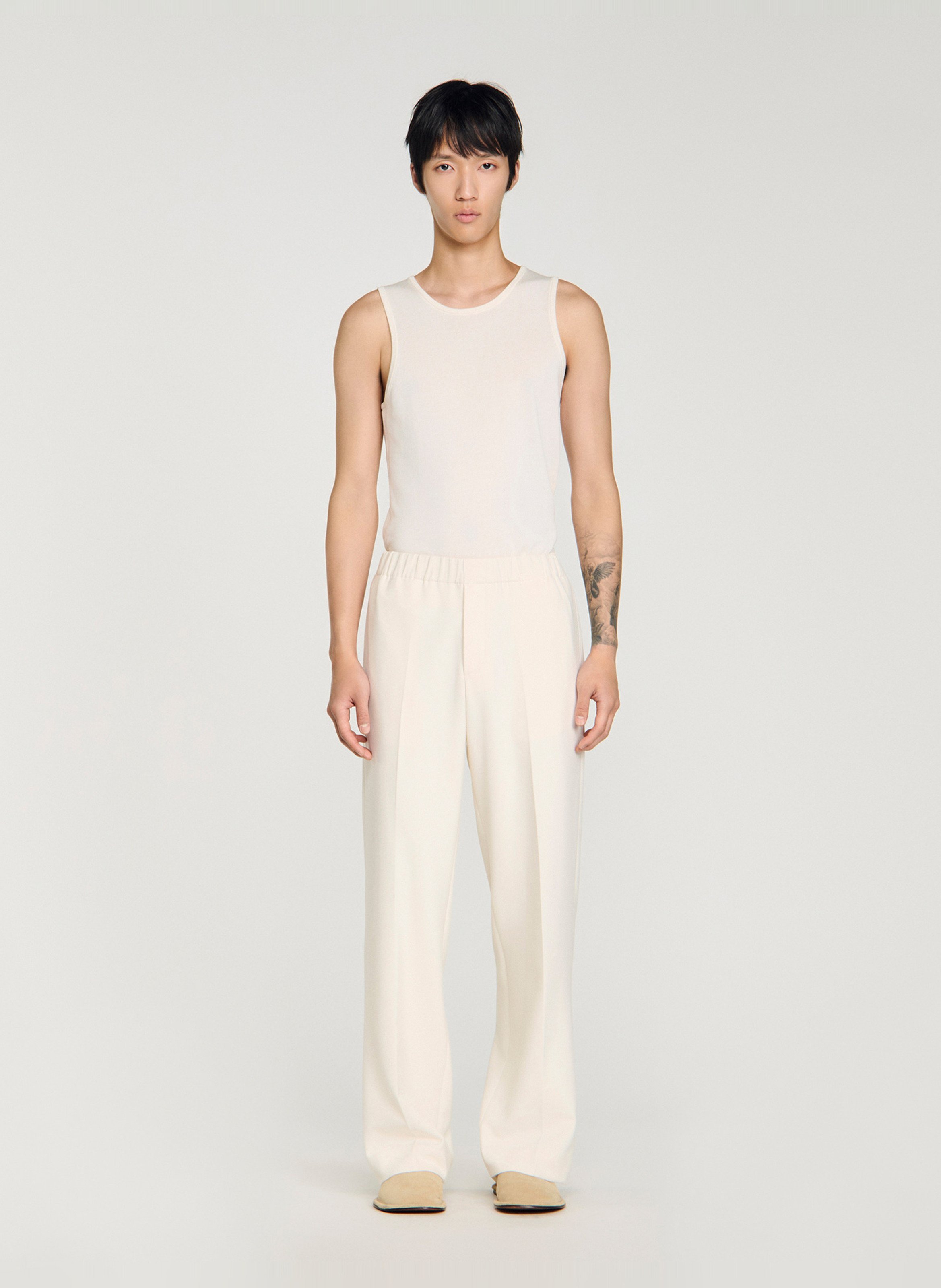 Wijde broek van jersey Beige