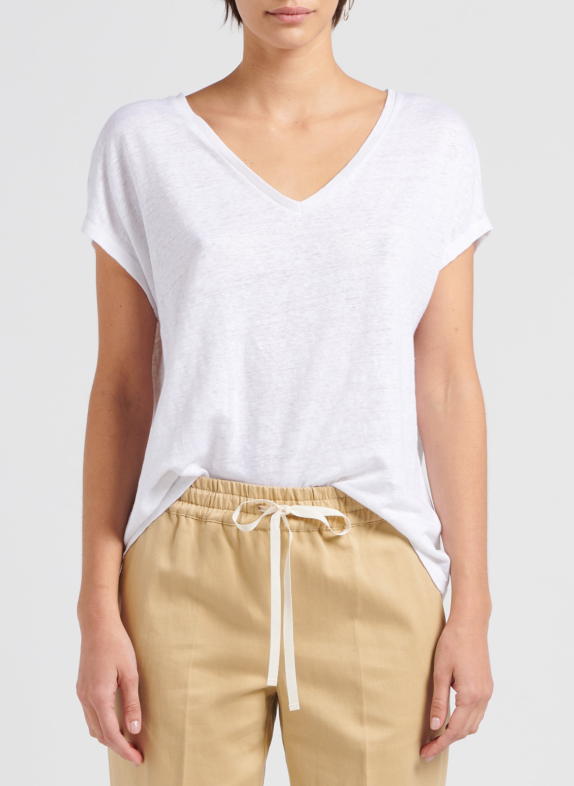 Tee-shirt ample col V en lin stretch MAJESTIC FILATURES