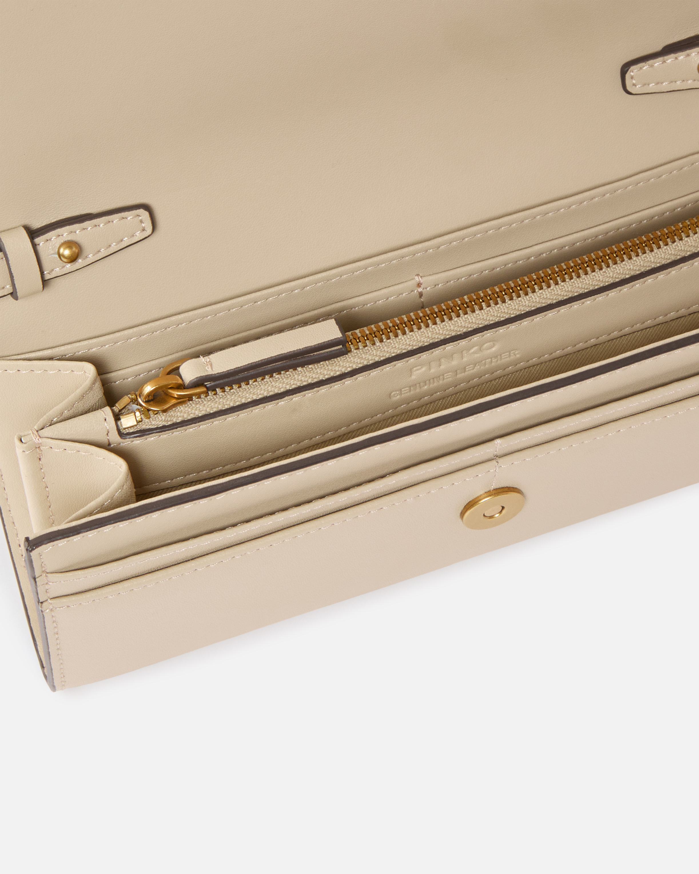 Leather wallet with shoulder strap and love birds logo PINKO Beige