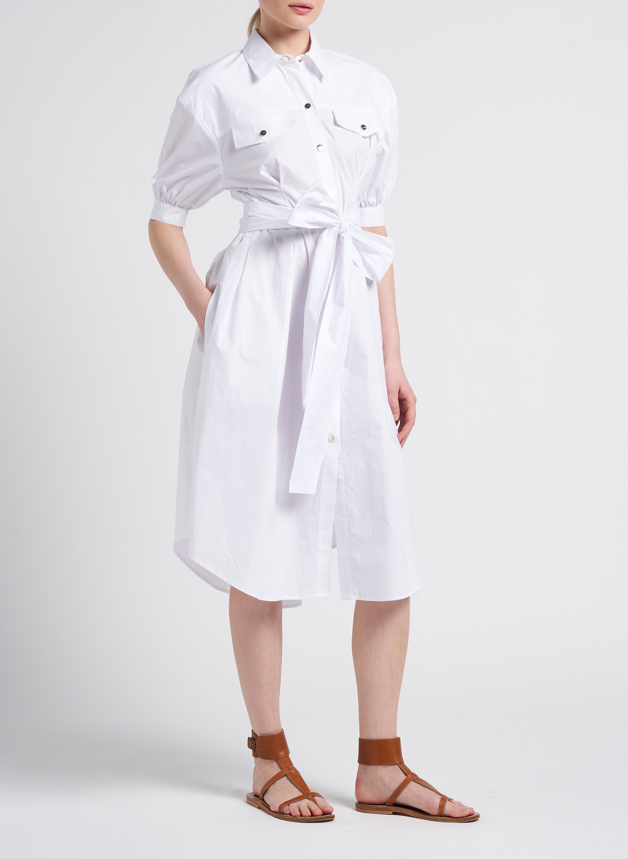 Robe mi-longue col V en coton PINKO Blanc