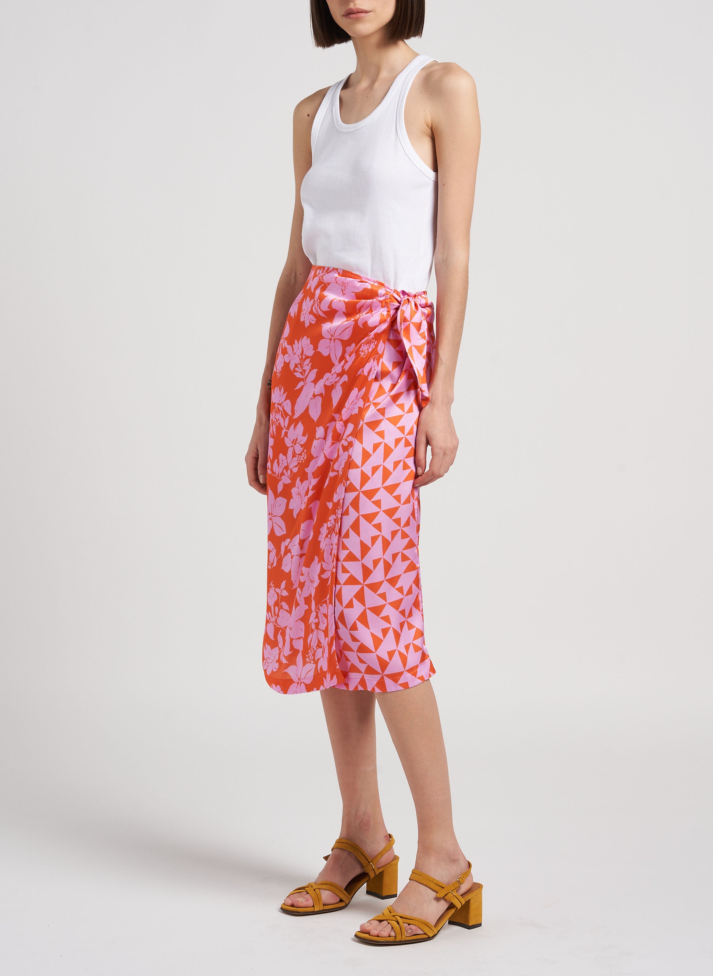 Bedruckter gerader Wickelrock LA PETITE FRANCAISE Orange