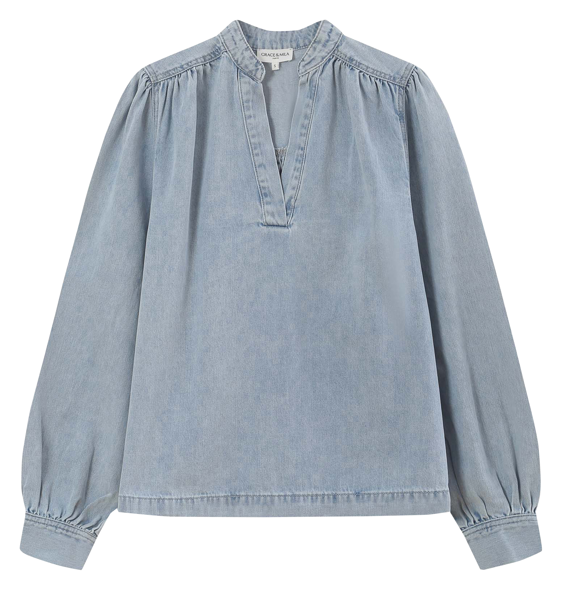 Blouse oversize col V en coton mélangé GRACE ET MILA Bleu