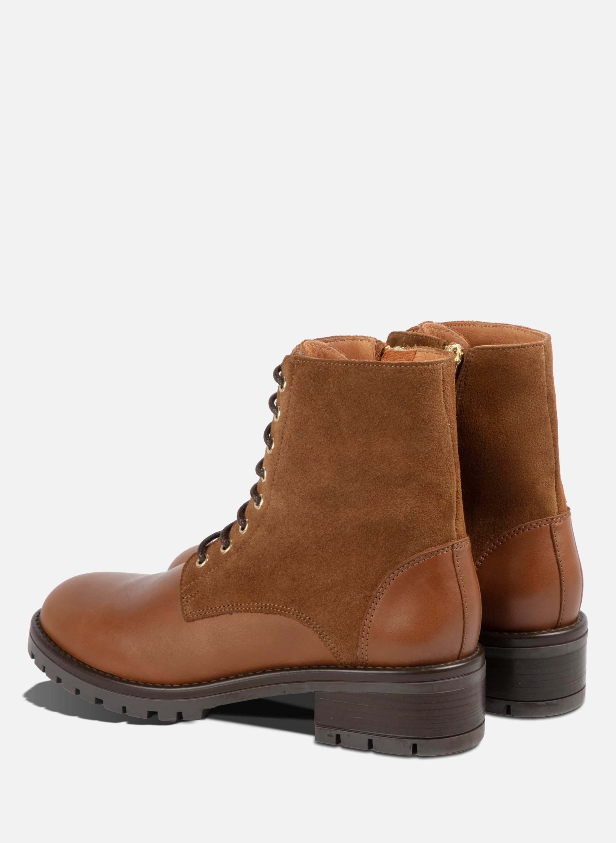 Lace-up ankle boots in camel suede and smooth leather JULES & JENN Brown