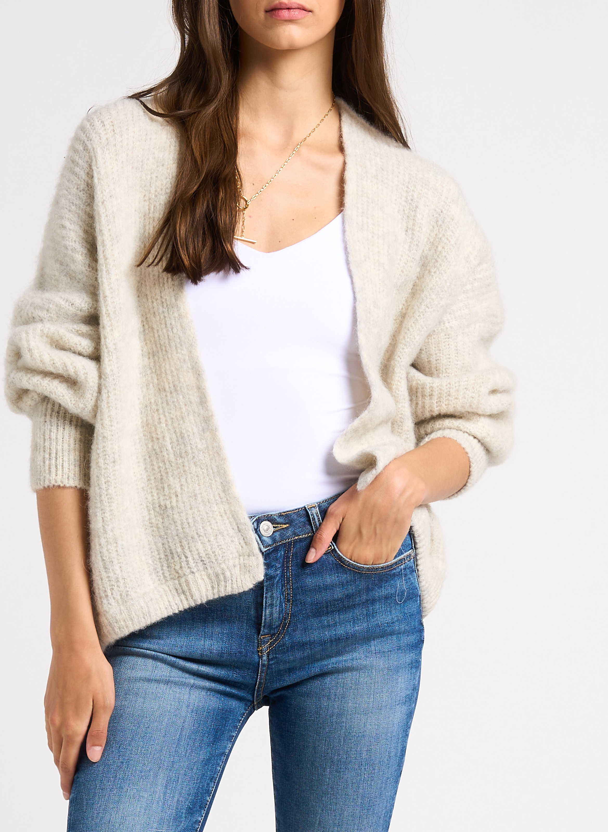 Open wool and alpaca blend cardigan AMERICAN VINTAGE Beige