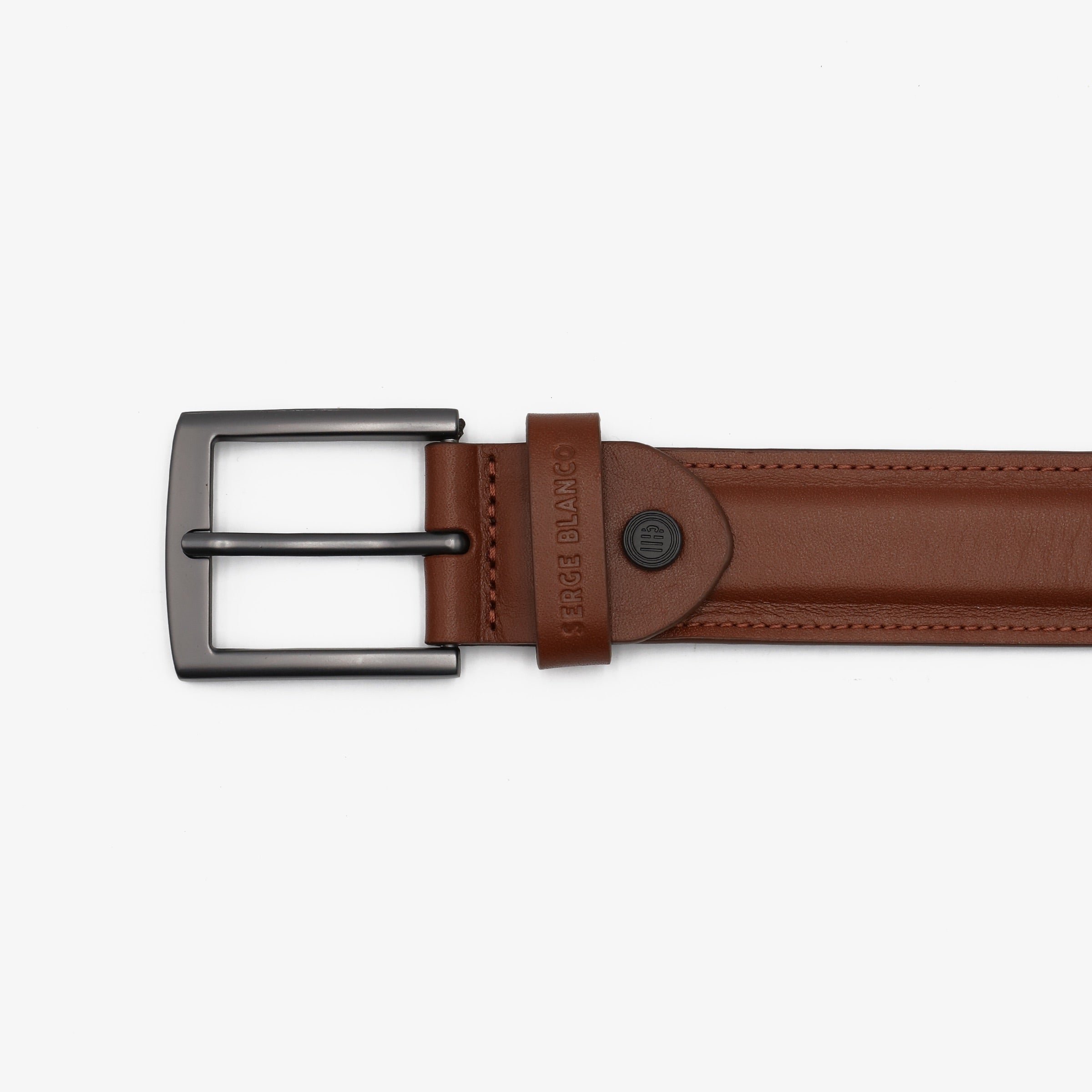 Leather belt with tone-on-tone stitching SERGE BLANCO Brown