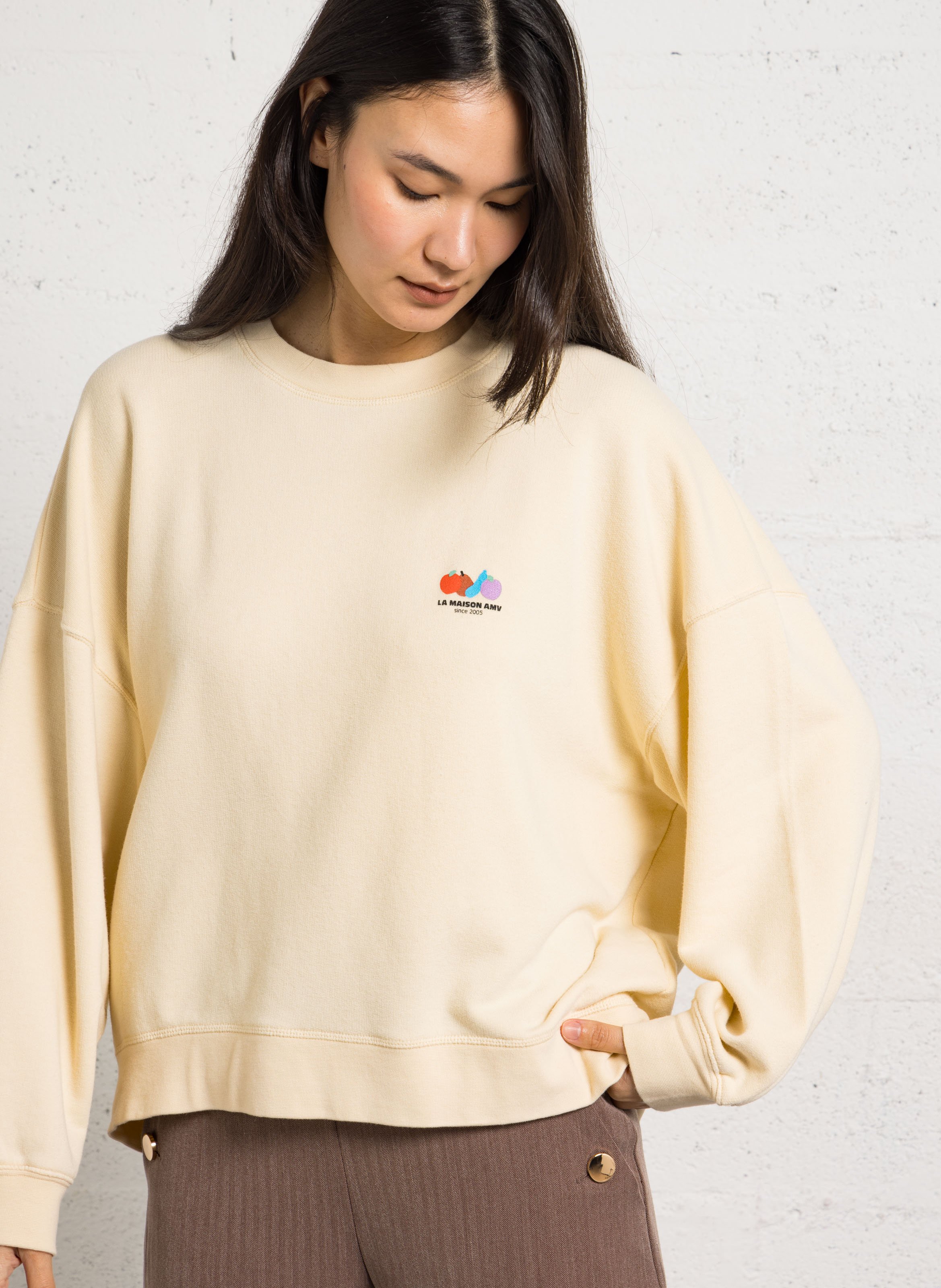 Oversized cotton-blend sweatshirt with round neck AMERICAN VINTAGE Beige