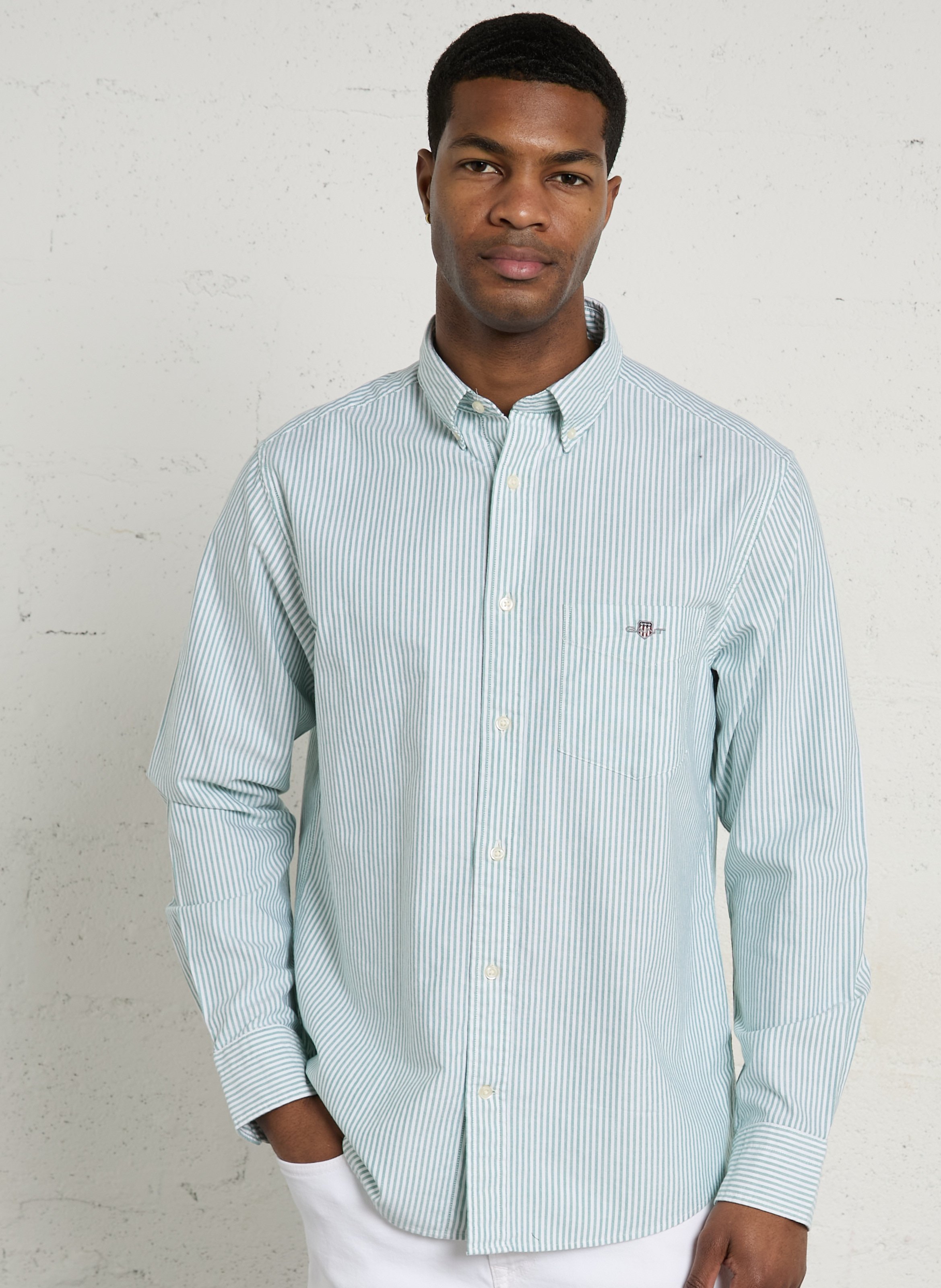 Overhemd met regular fit, button-down kraag en strepen van katoen GANT Blauw