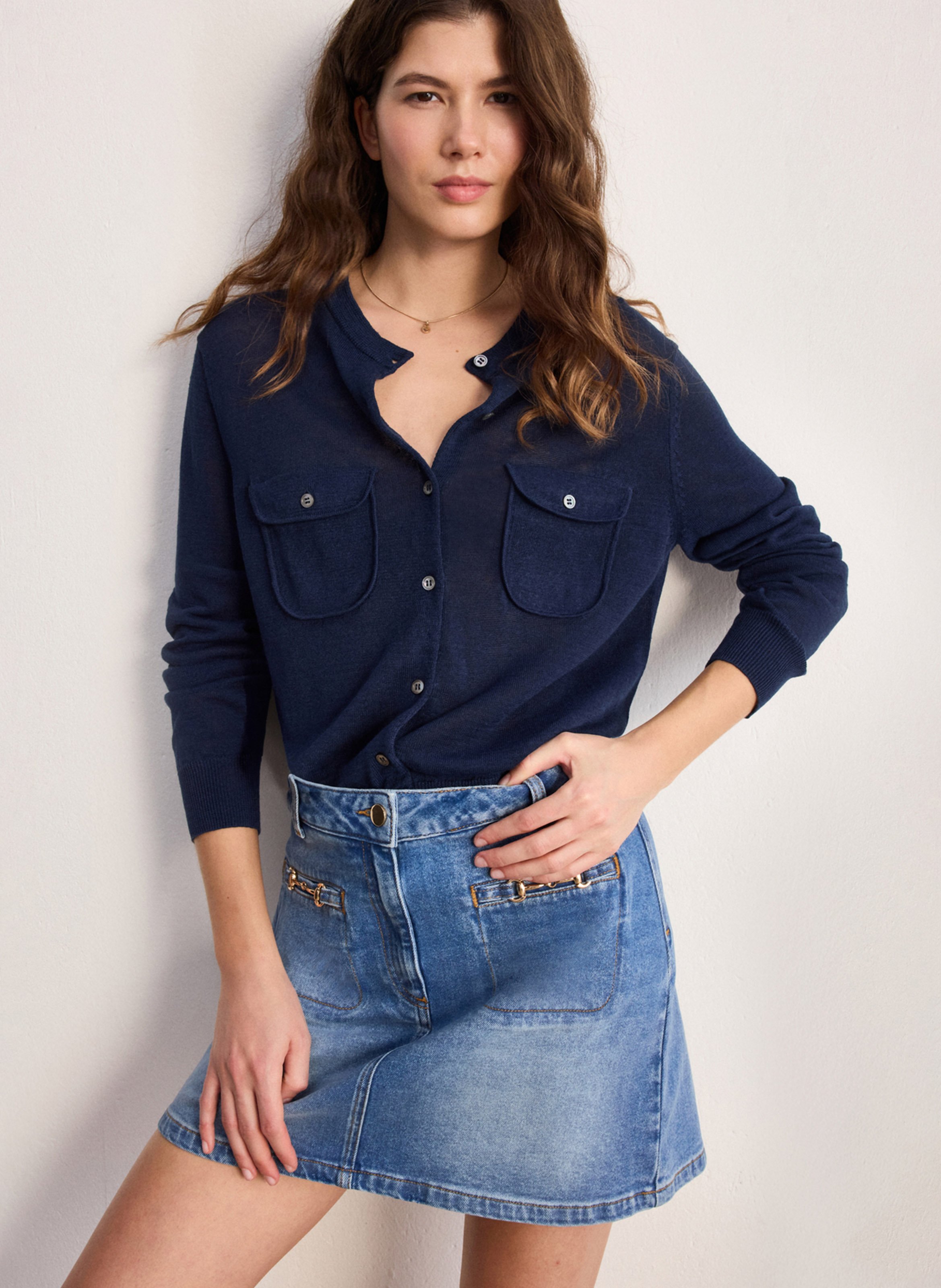 Rundhalsausschnitt aus Leinenmischung PABLO Blau