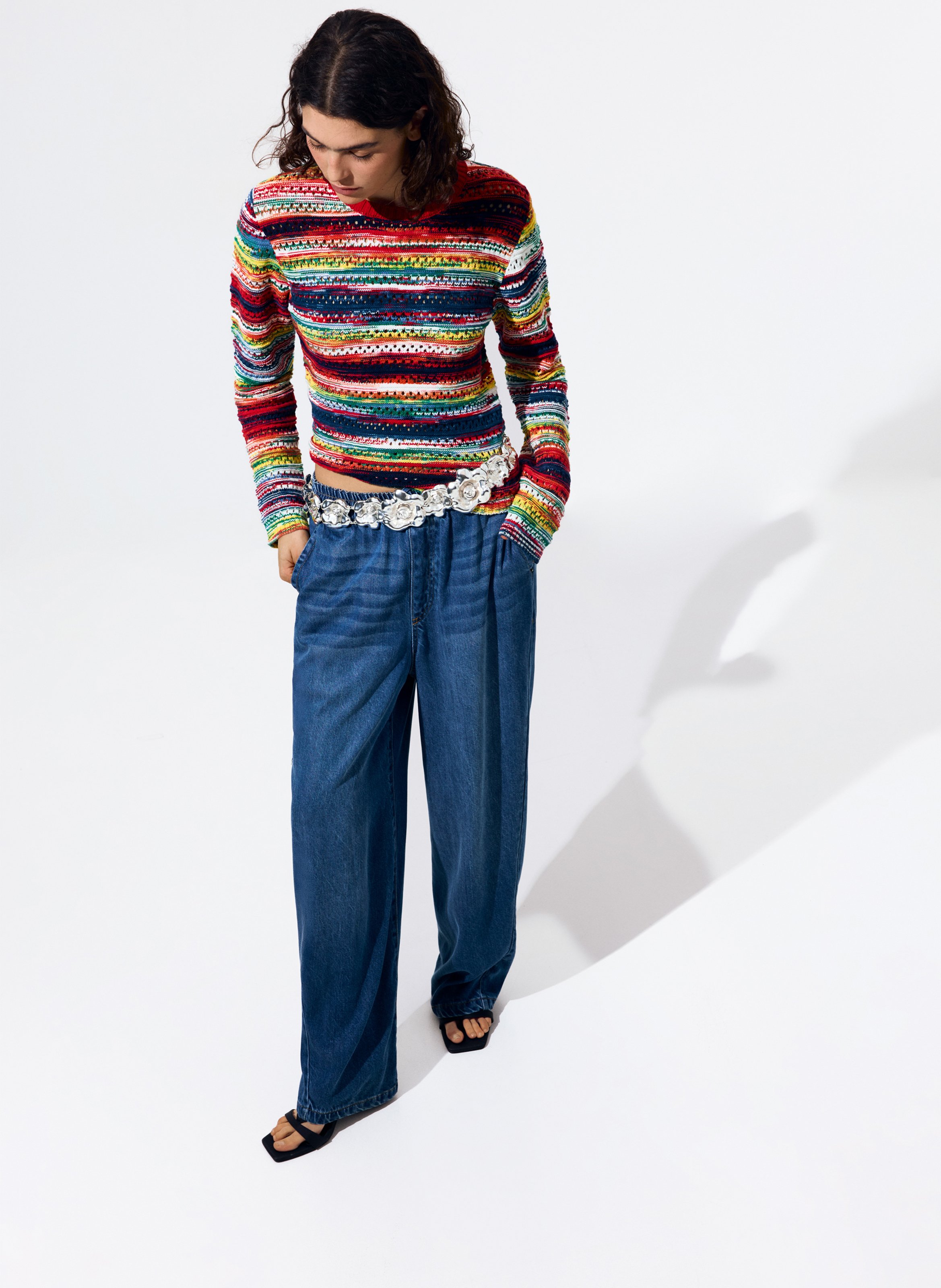 Pantalon large denim élastiqué DESIGUAL Bleu